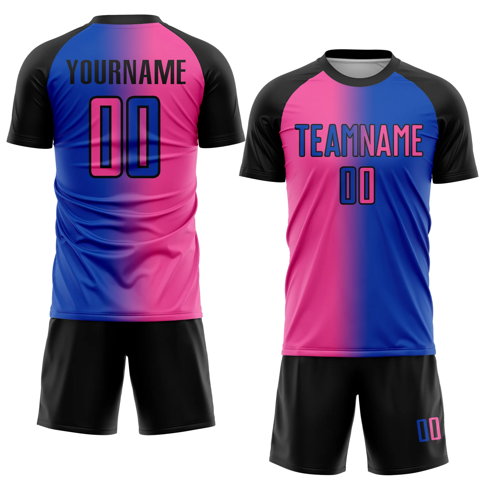 Custom Thunder Blue Pink-Black Sublimation Gradient Fashion Soccer Uniform Jersey - Image 2
