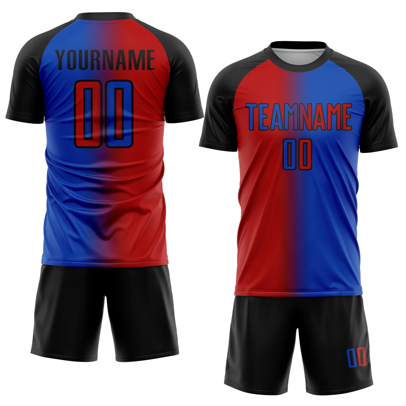 Custom Thunder Blue Red-Black Sublimation Gradient Fashion Soccer Uniform Jersey - Image 2