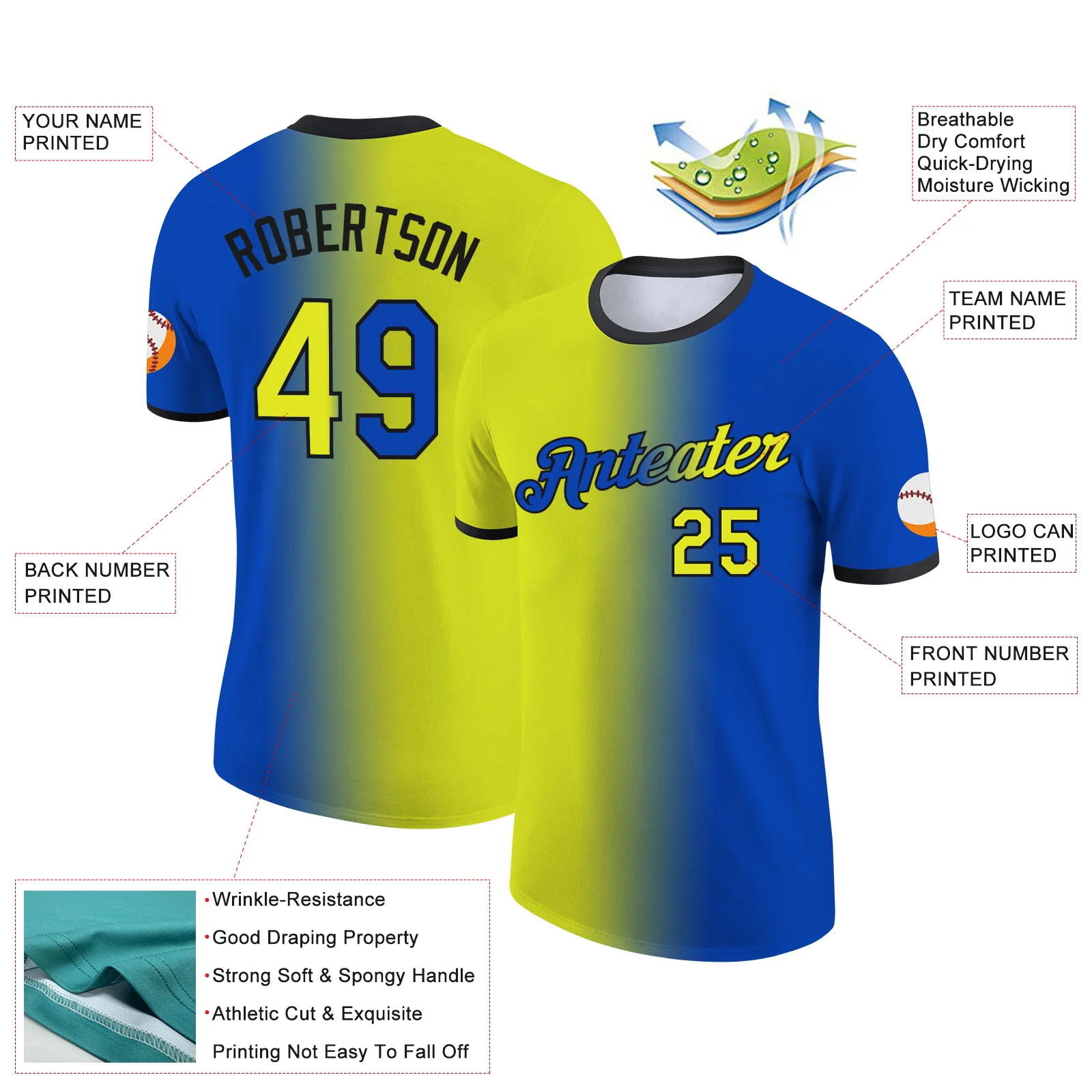 Custom Thunder Blue Neon Yellow-Black Gradient Fashion Performance T-Shirt - Image 2