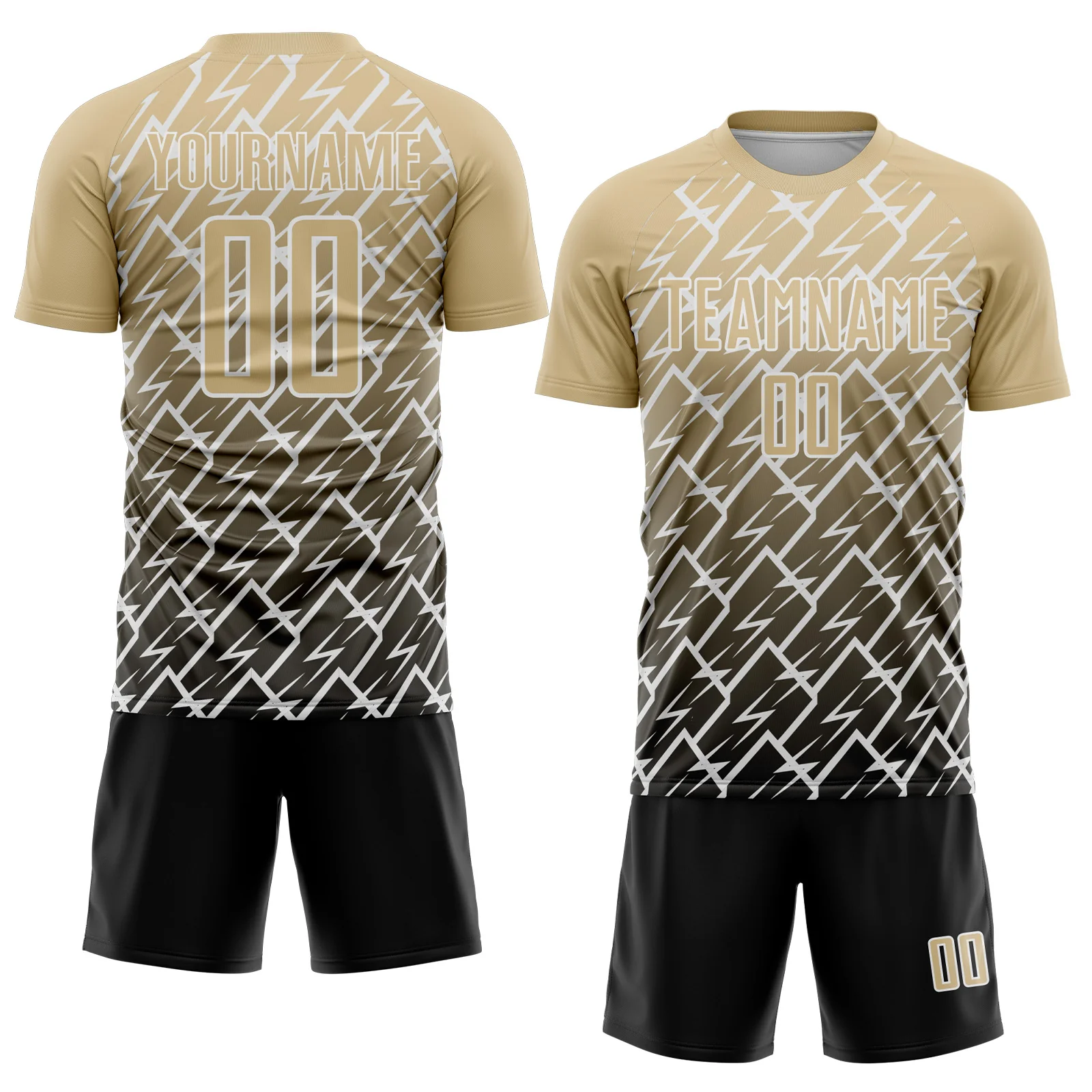 Custom Vegas Gold Black-White Lightning Sports Sublimation Soccer Uniform Jersey - Image 2