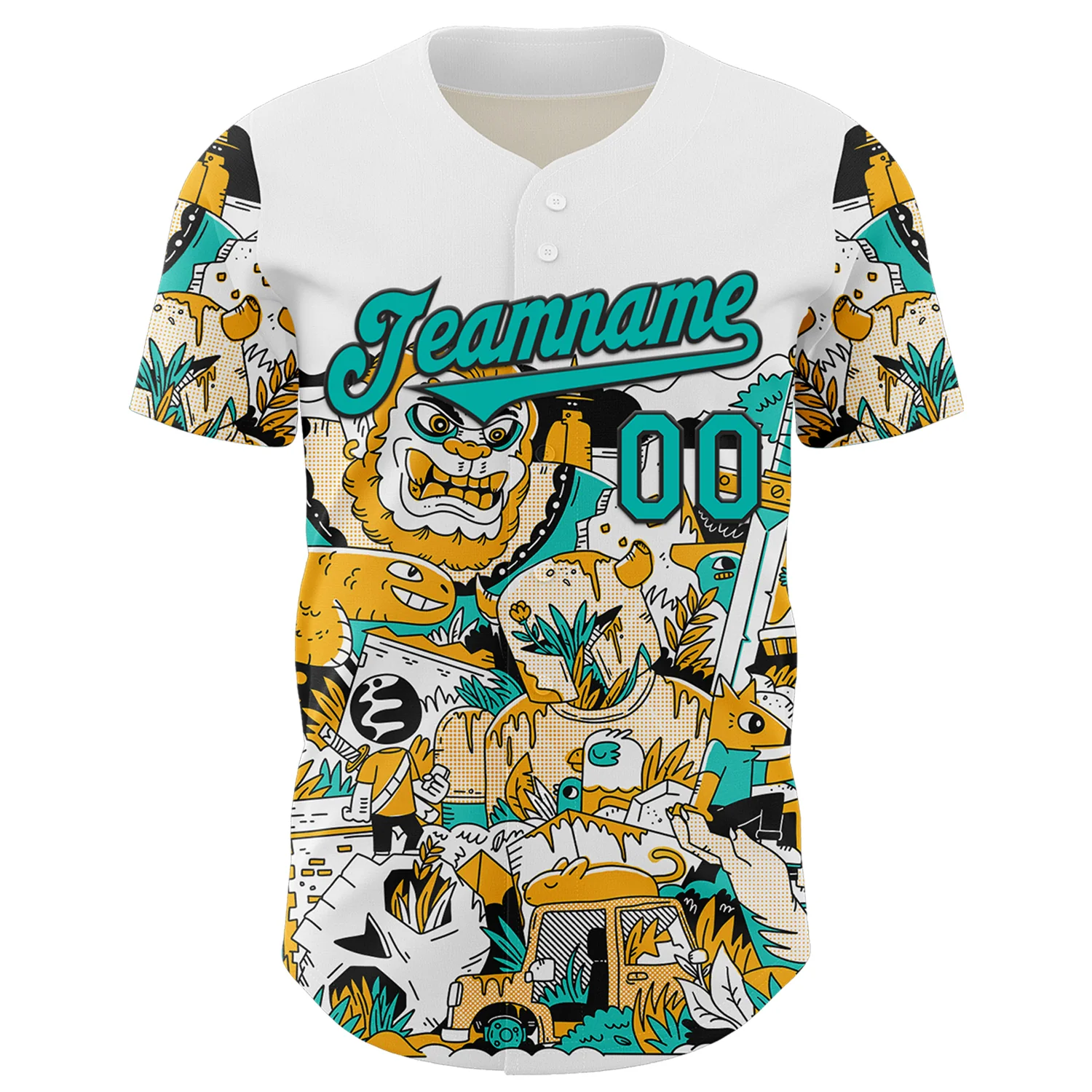 Custom White Aqua-Black 3D Geo Law Monsters Home Authentic Baseball Jersey - Image 2