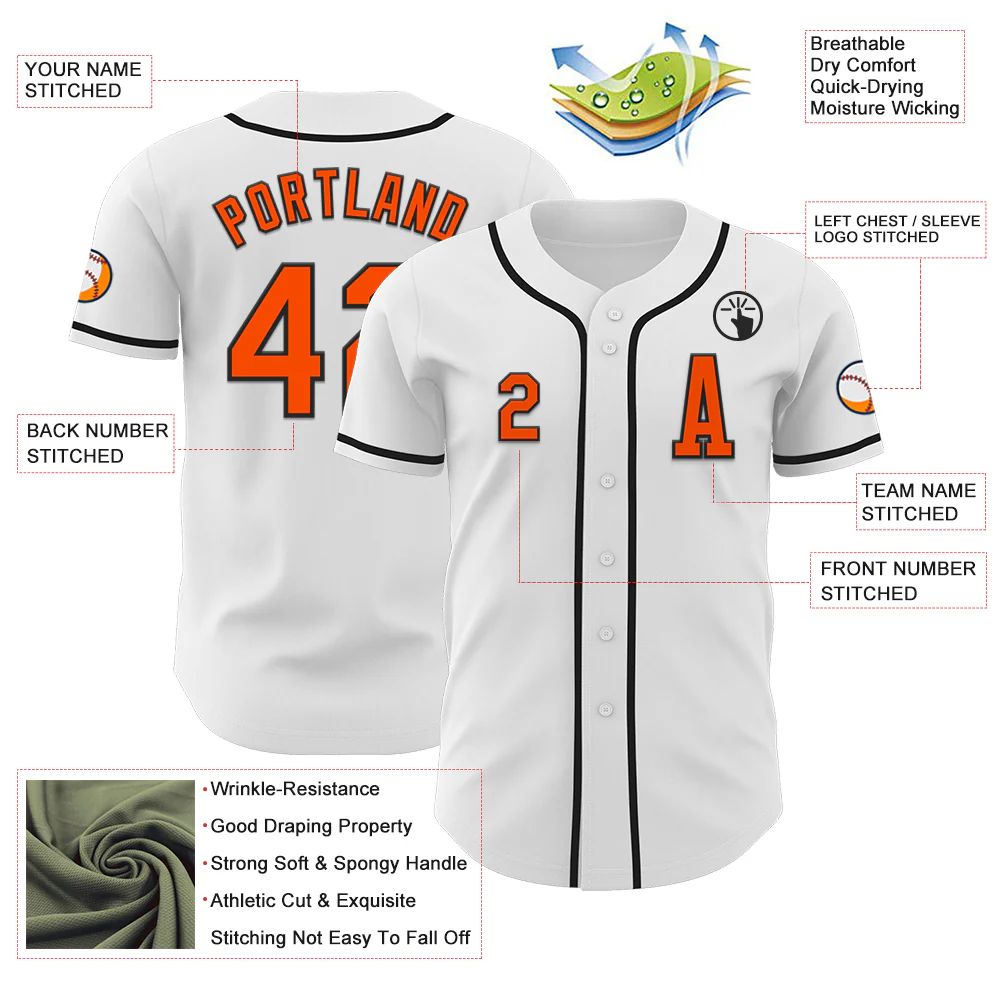 Custom White Orange-Black Authentic Baseball Jersey - Image 2
