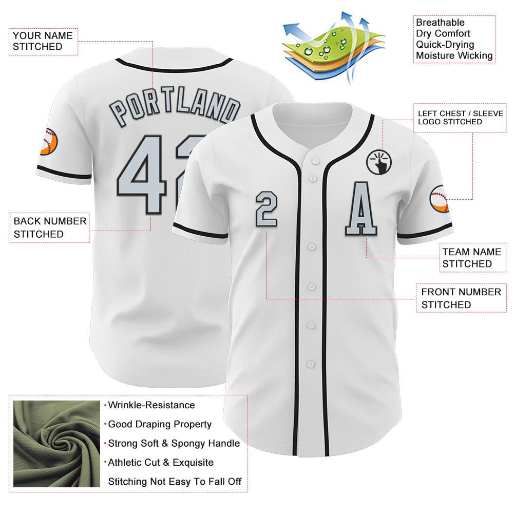 Custom White Silver-Black Authentic Baseball Jersey - Image 2
