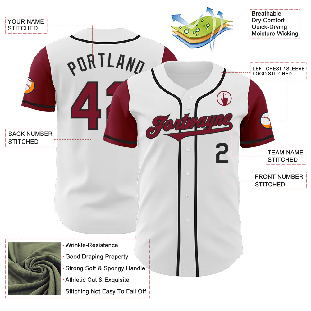 Custom White Crimson-Black Authentic Two Tone Baseball Jersey - Image 3