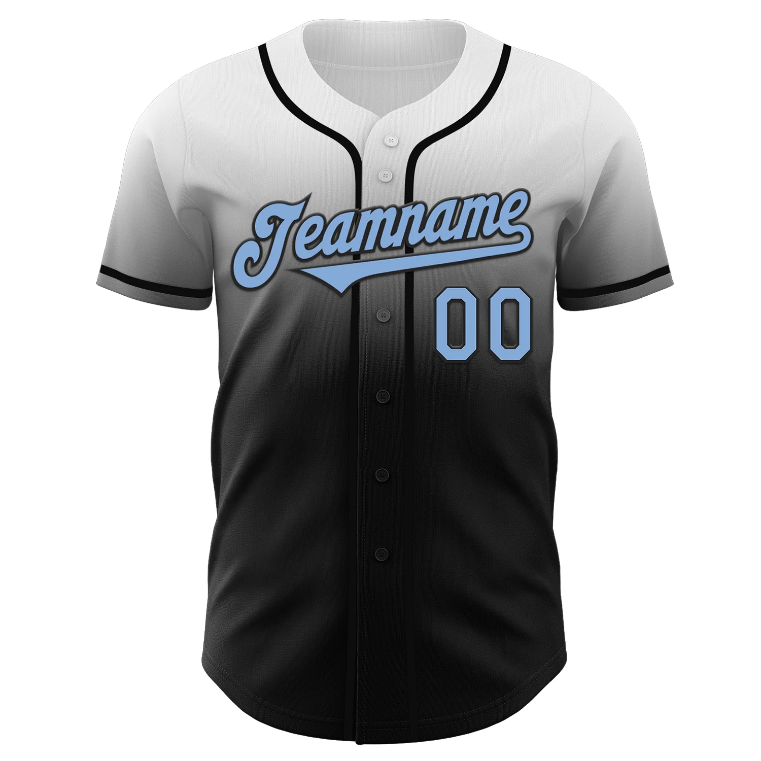 Custom White Light Blue-Black Authentic Fade Fashion Baseball Jersey - Image 2