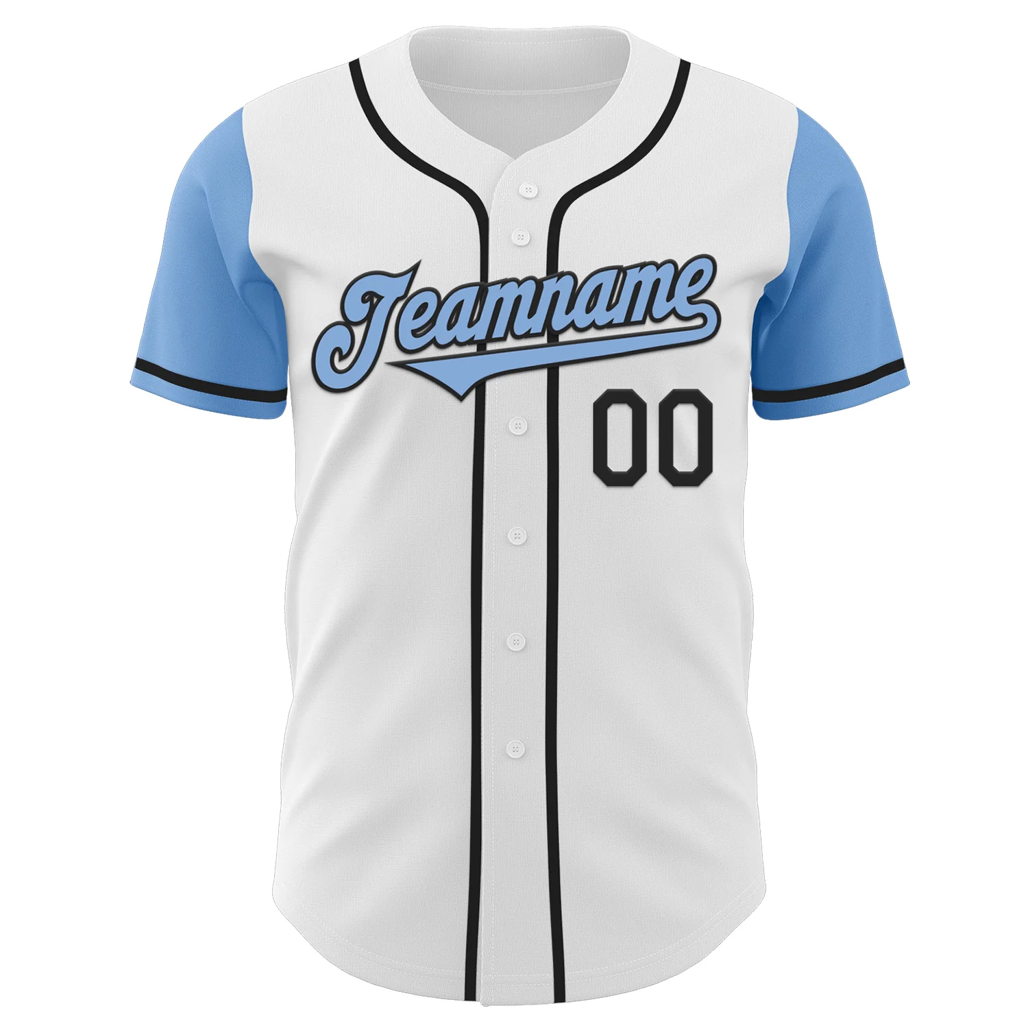 Custom White Light Blue-Black Authentic Two Tone Baseball Jersey - Image 2