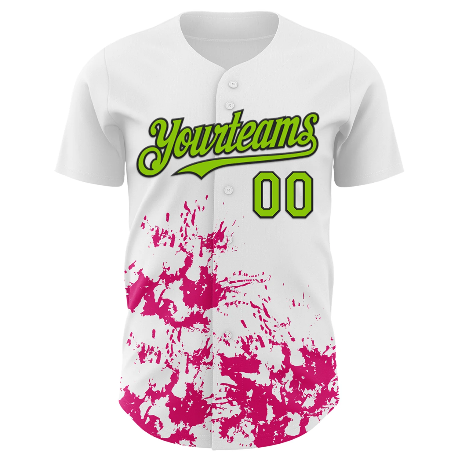 Custom White Neon Green Black-Pink Splatter Authentic Baseball Jersey - Image 2