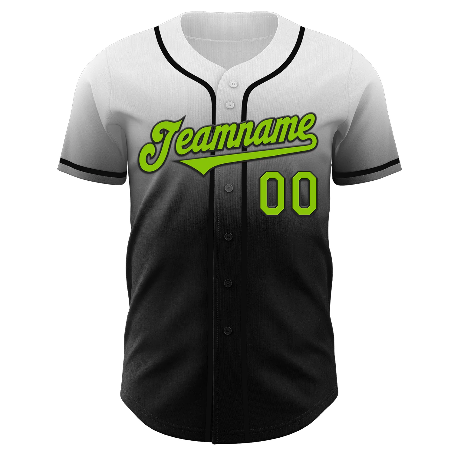 Custom White Neon Green-Black Authentic Fade Fashion Baseball Jersey - Image 2