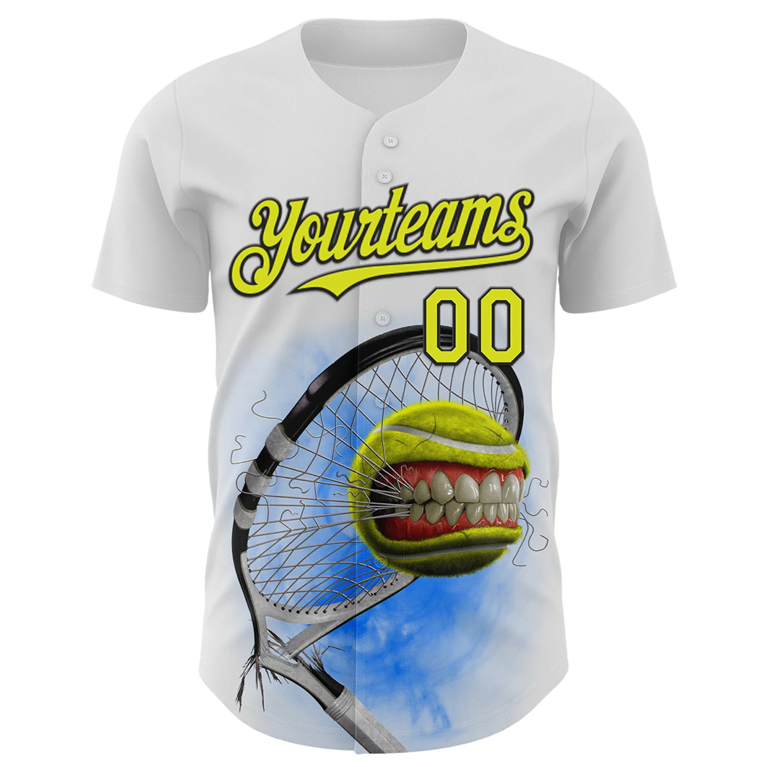 Custom White Neon Yellow-Black Tom Wood Monster Tennis Ball Authentic Baseball Jersey - Image 2
