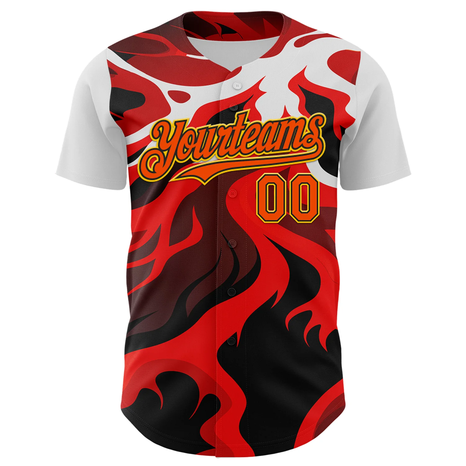 Custom White Orange Black-Yellow 3D Pattern Design Rave Party Flame Lava Authentic Baseball Jersey - Image 2