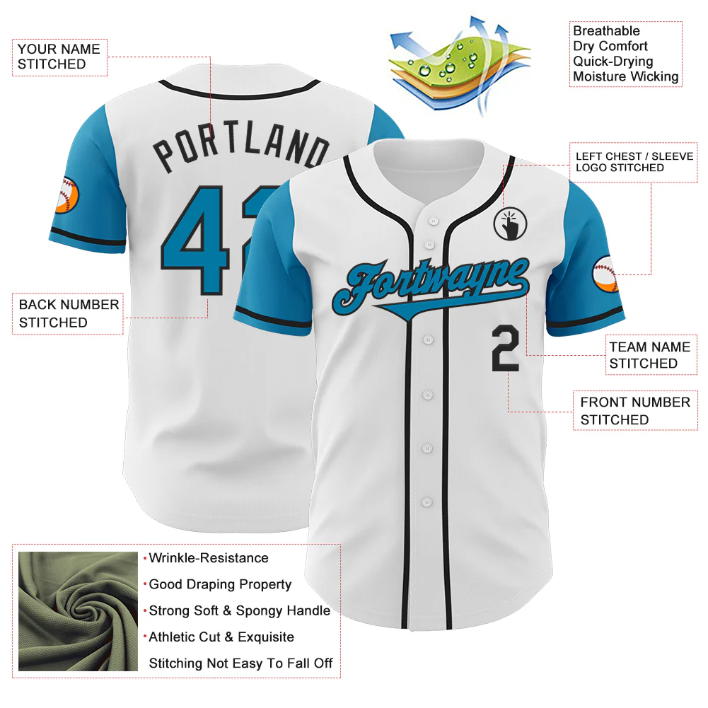 Custom White Panther Blue-Black Authentic Two Tone Baseball Jersey - Image 3