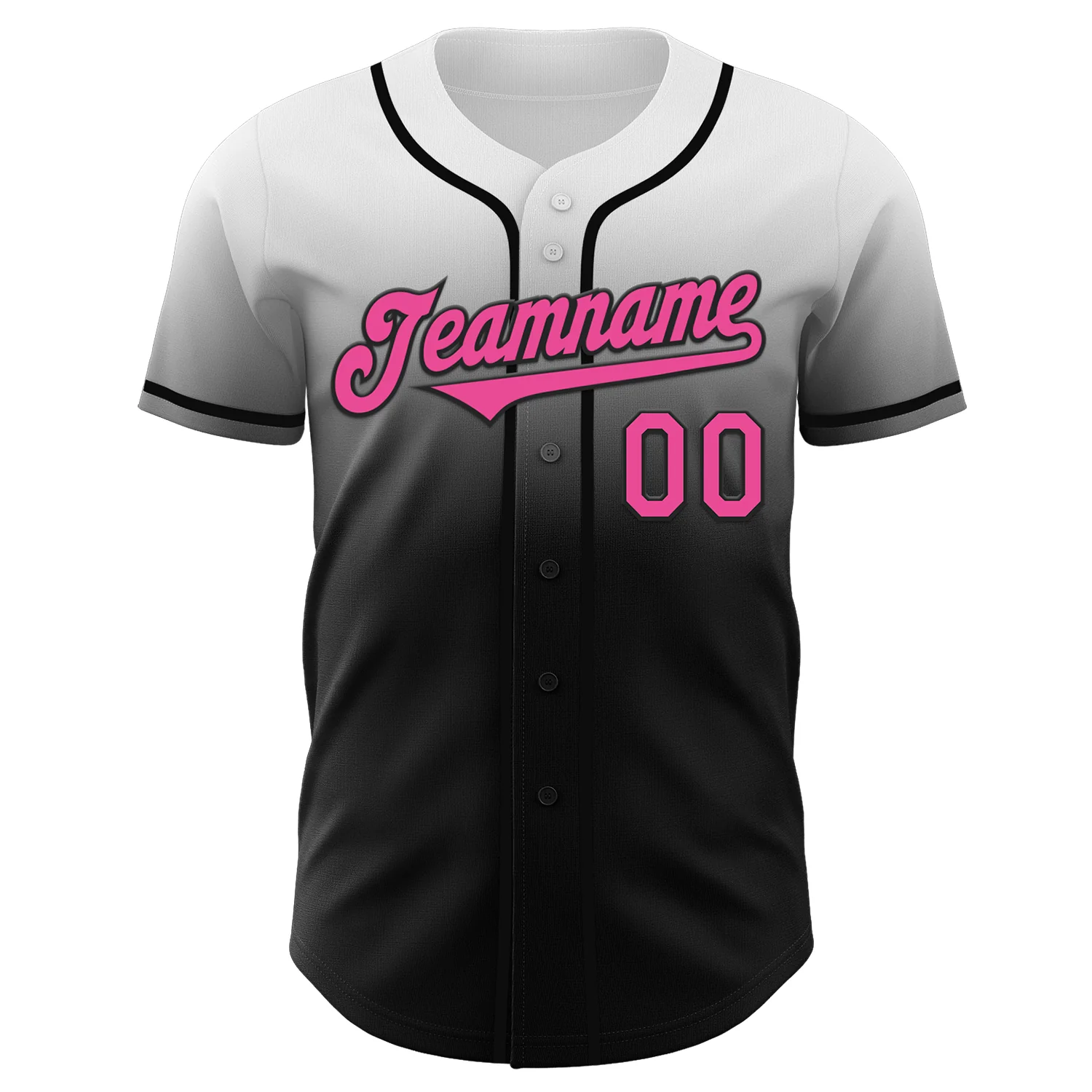 Custom White Pink-Black Authentic Fade Fashion Baseball Jersey - Image 2