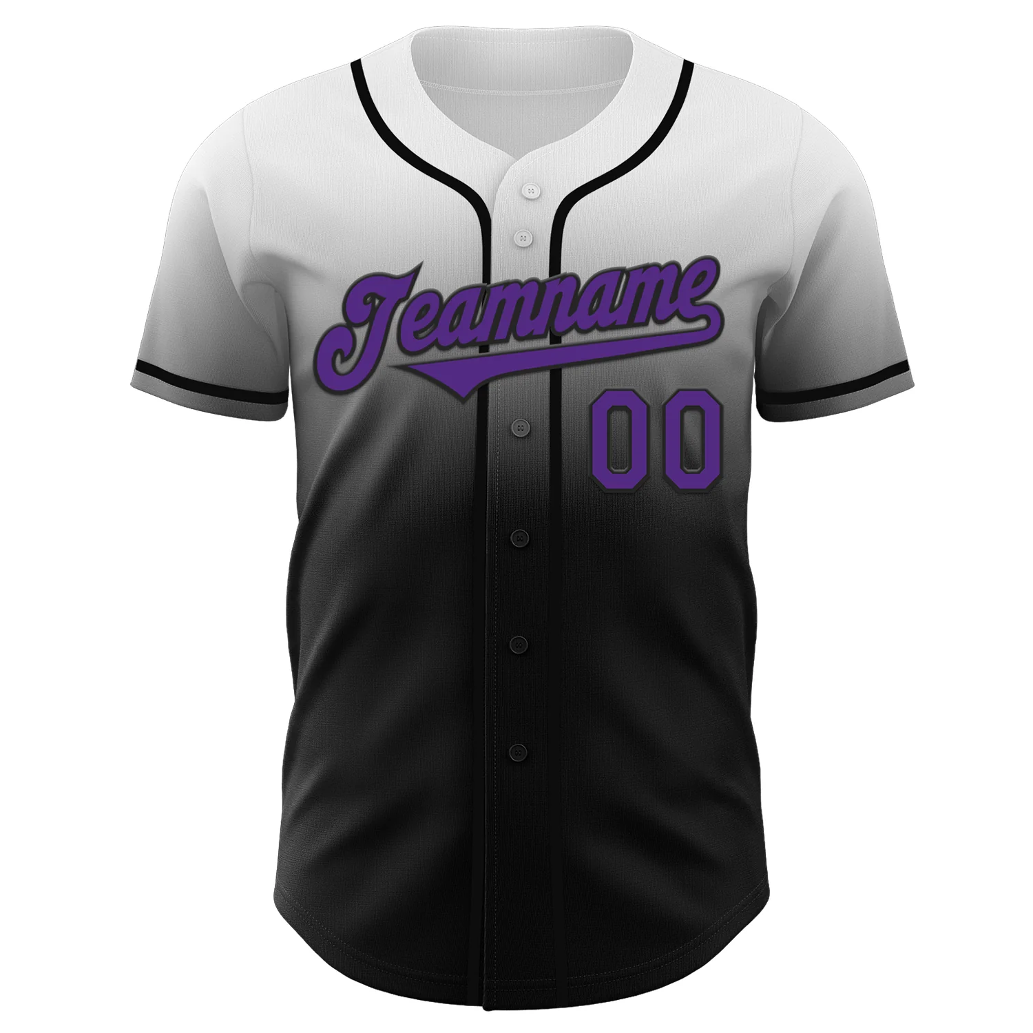 Custom White Purple-Black Authentic Fade Fashion Baseball Jersey - Image 2