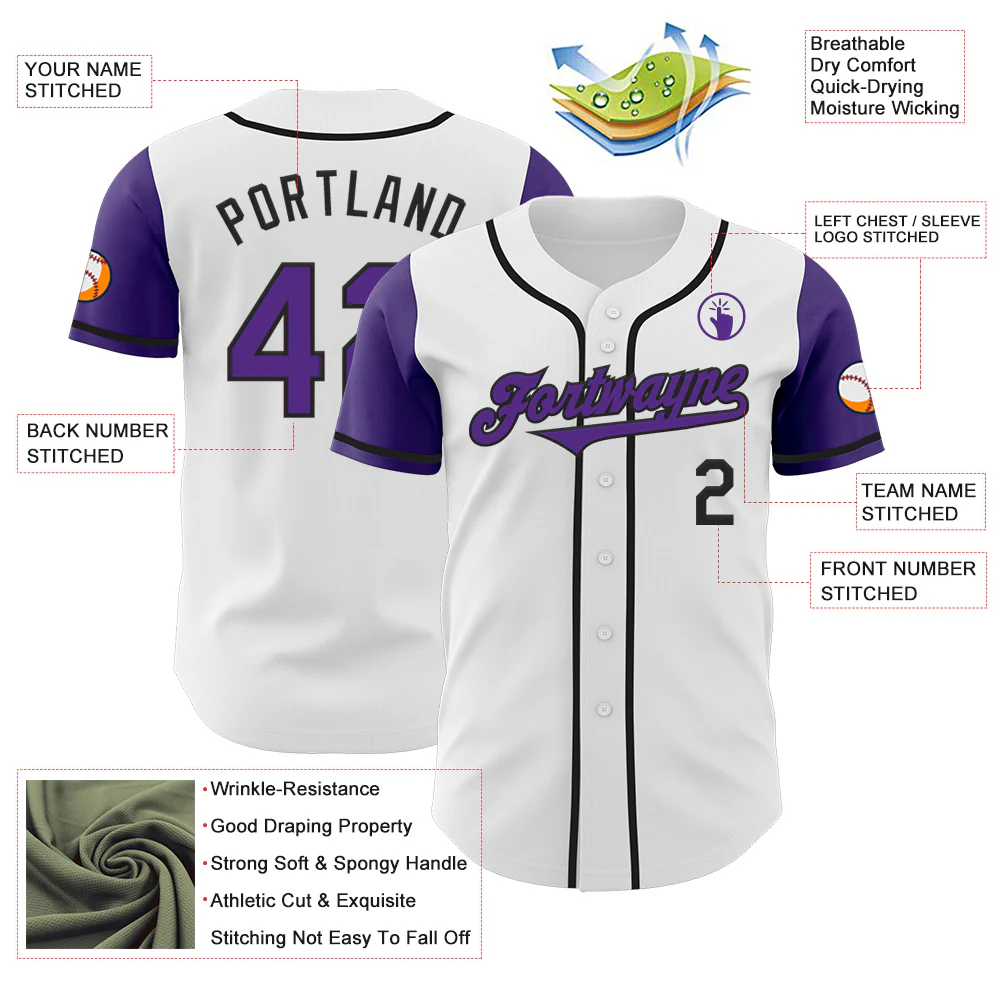 Custom White Purple-Black Authentic Two Tone Baseball Jersey - Image 3
