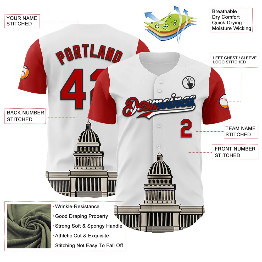 Custom White Red Black-Cuban Flag 3D Cuba Havana Authentic Baseball Jersey - Image 3