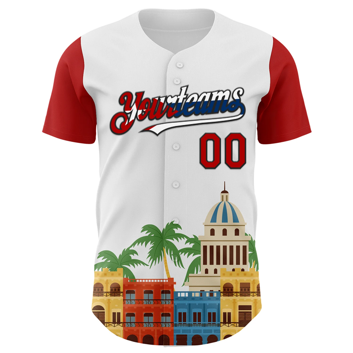 Custom White Red Black-Cuban Flag 3D Cuba Havana Authentic Baseball Jersey - Image 2