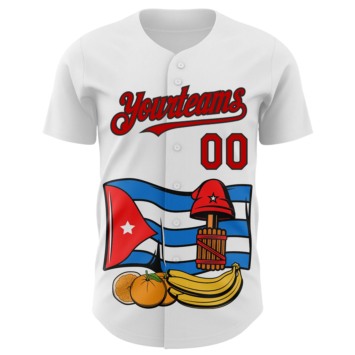 Custom White Red-Black 3D Cuba Cuban Flag Authentic Baseball Jersey - Image 2