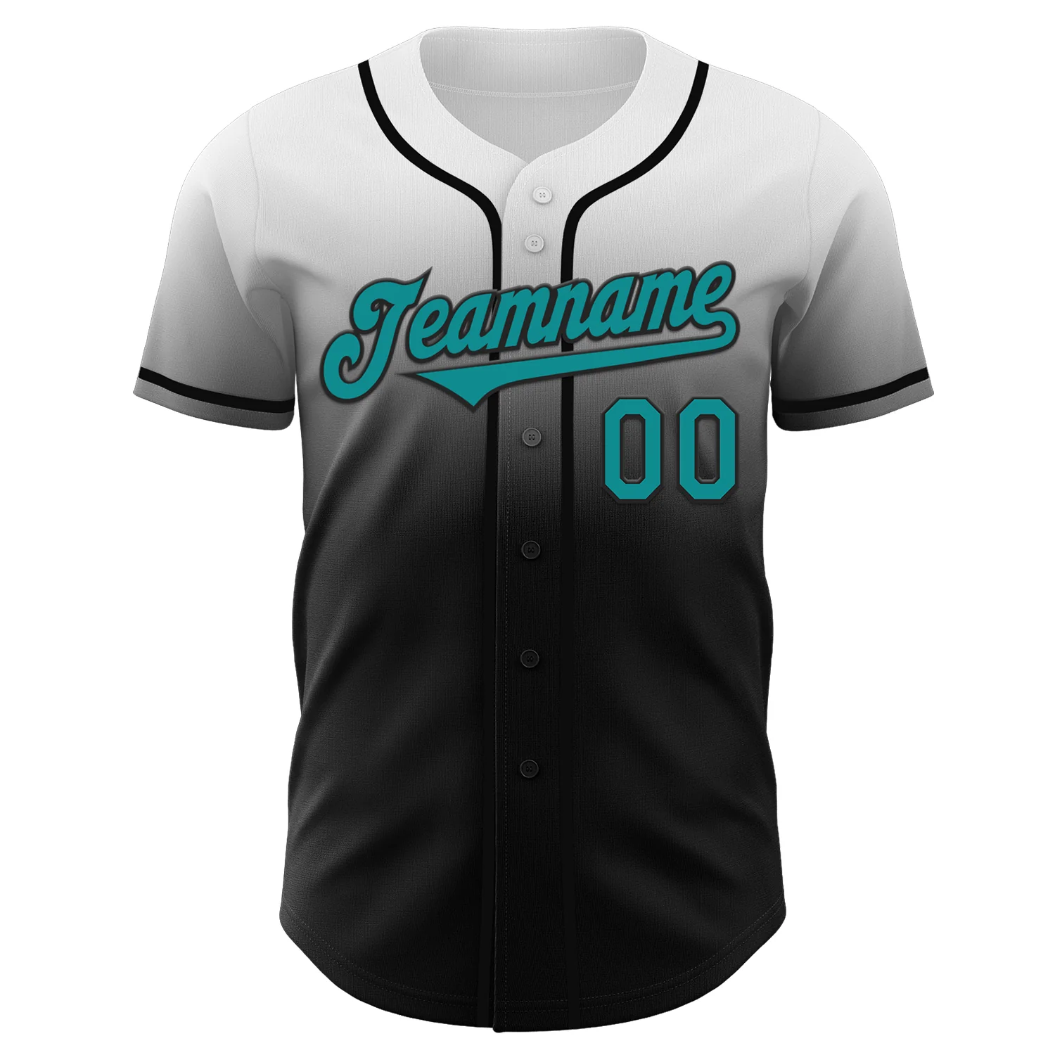 Custom White Teal-Black Authentic Fade Fashion Baseball Jersey - Image 2