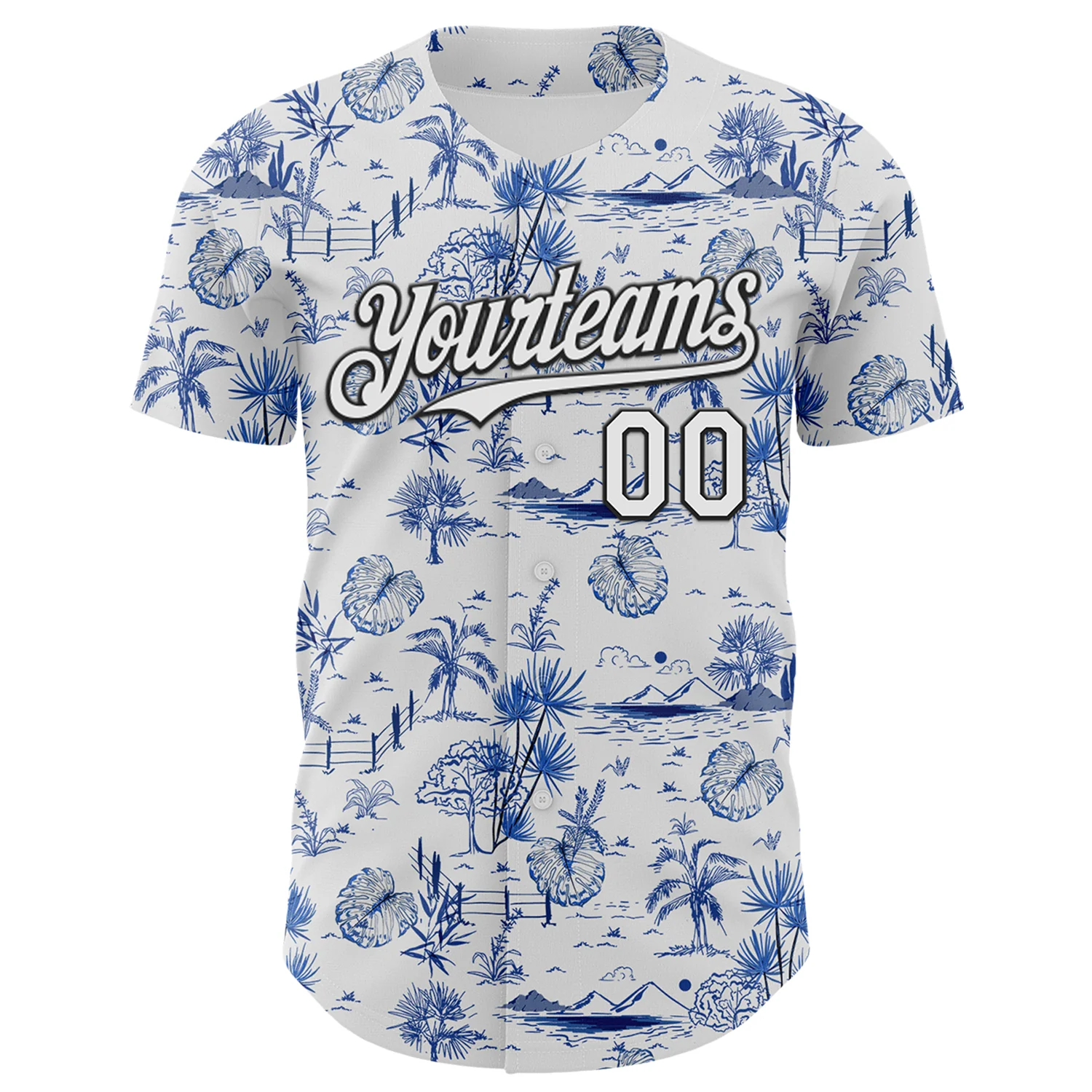 Custom White Black 3D Hawaii Island Tropical Palm Tree Authentic Baseball Jersey - Image 2