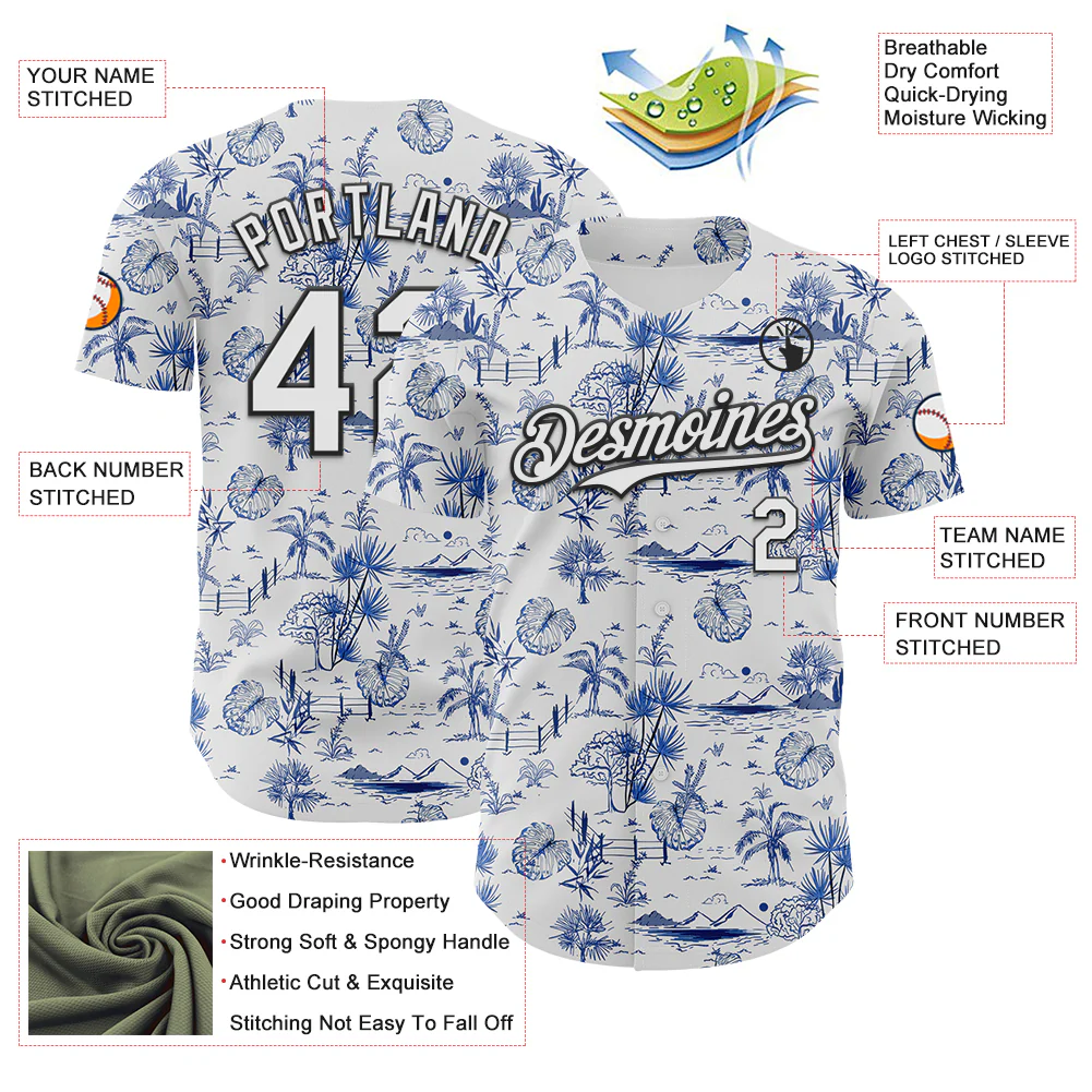 Custom White Black 3D Hawaii Island Tropical Palm Tree Authentic Baseball Jersey - Image 3