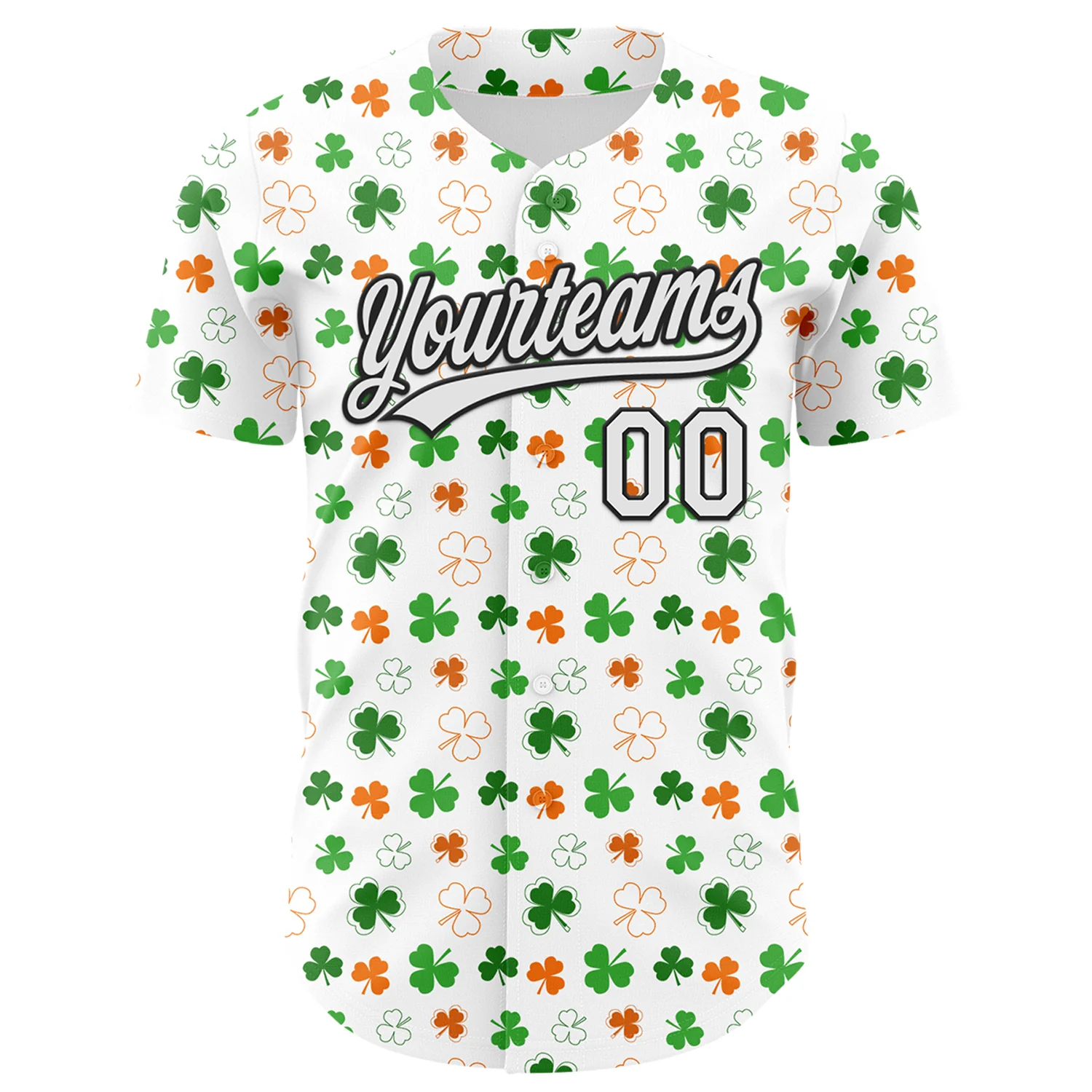 Custom White Black Green-Bay Orange 3D St. Patrick's Day Shamrock Authentic Baseball Jersey - Image 2