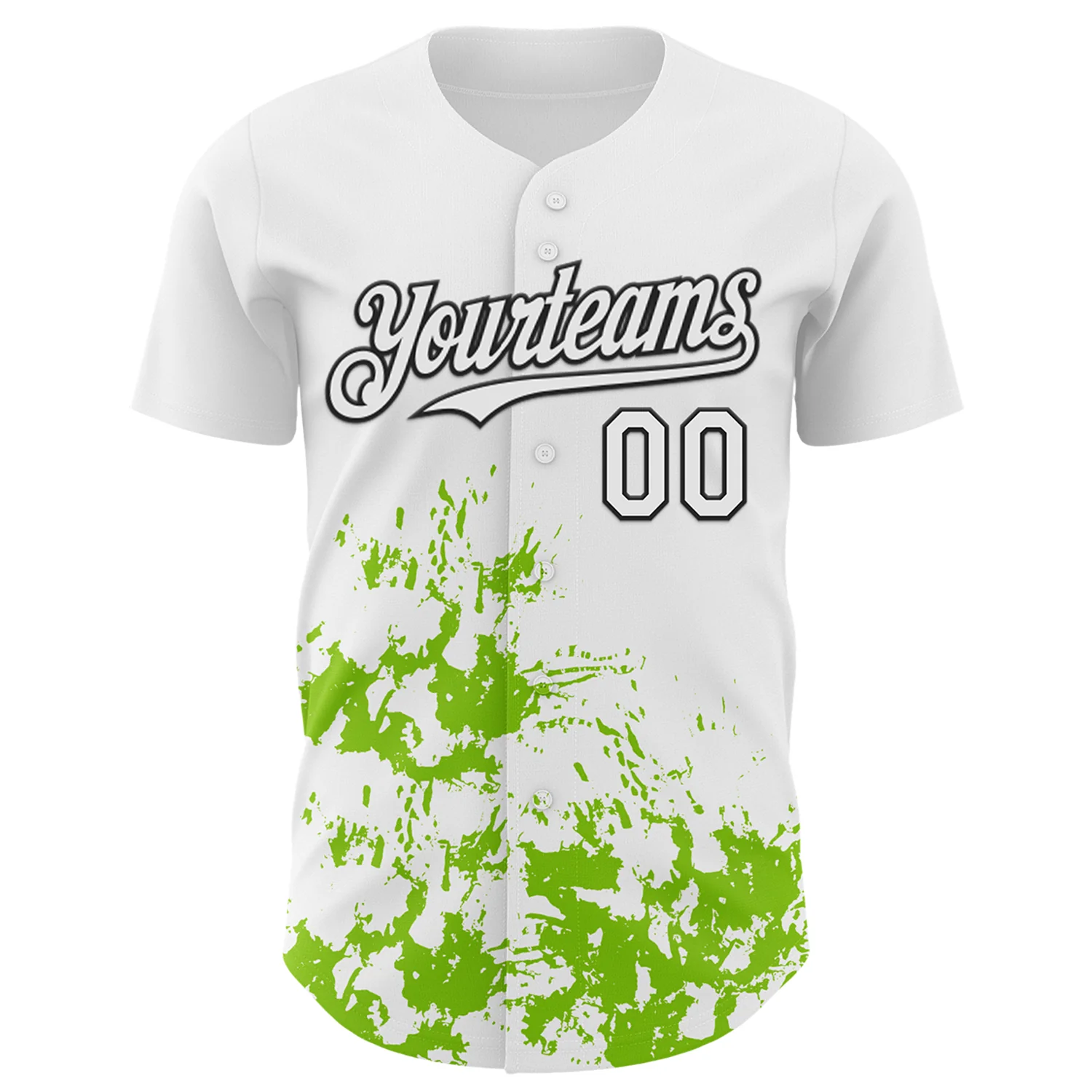 Custom White Black-Neon Green Splatter Authentic Baseball Jersey - Image 2