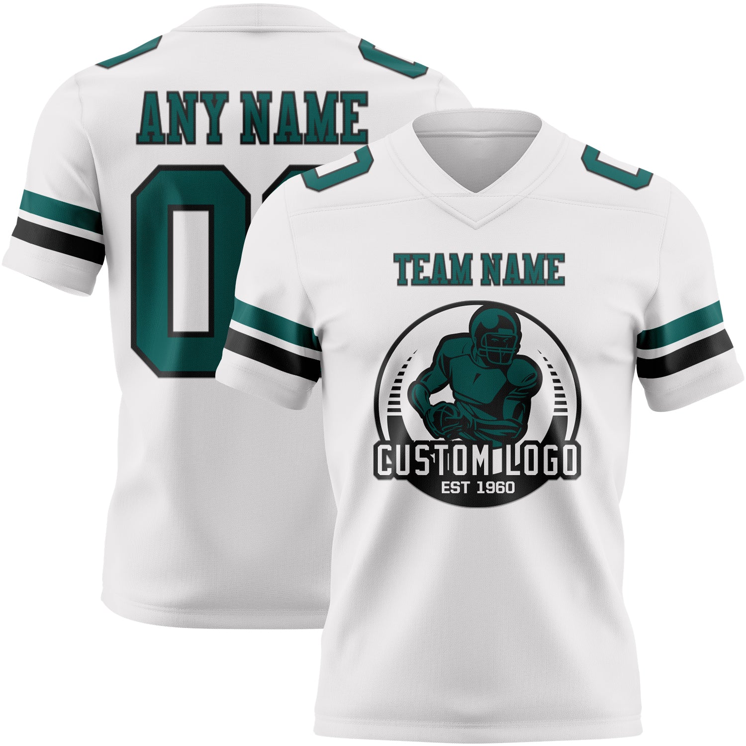 Custom White Midnight Green-Black Authentic Football Jersey - Image 2