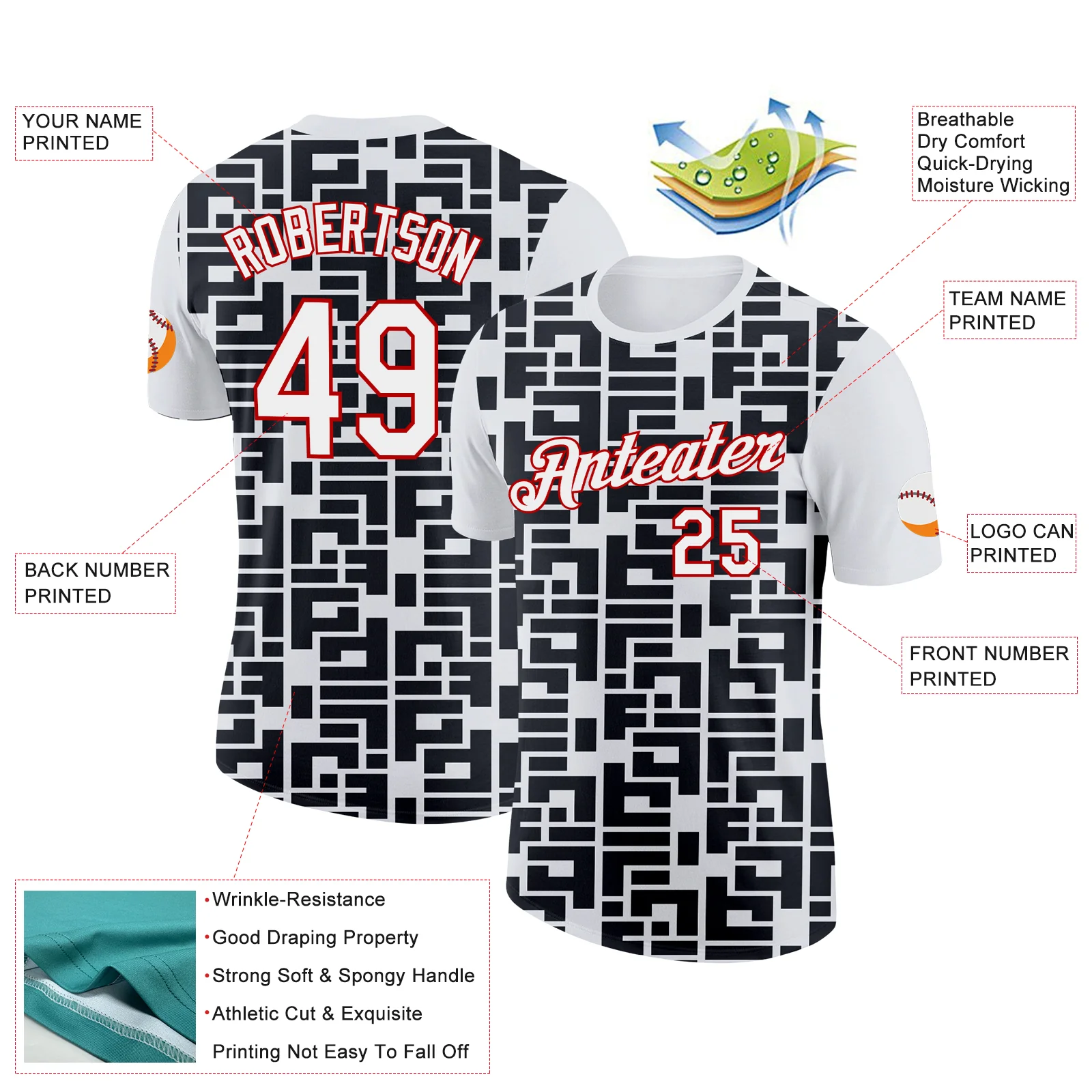 Custom White Black-Red 3D Esports Performance T-Shirt - Image 2