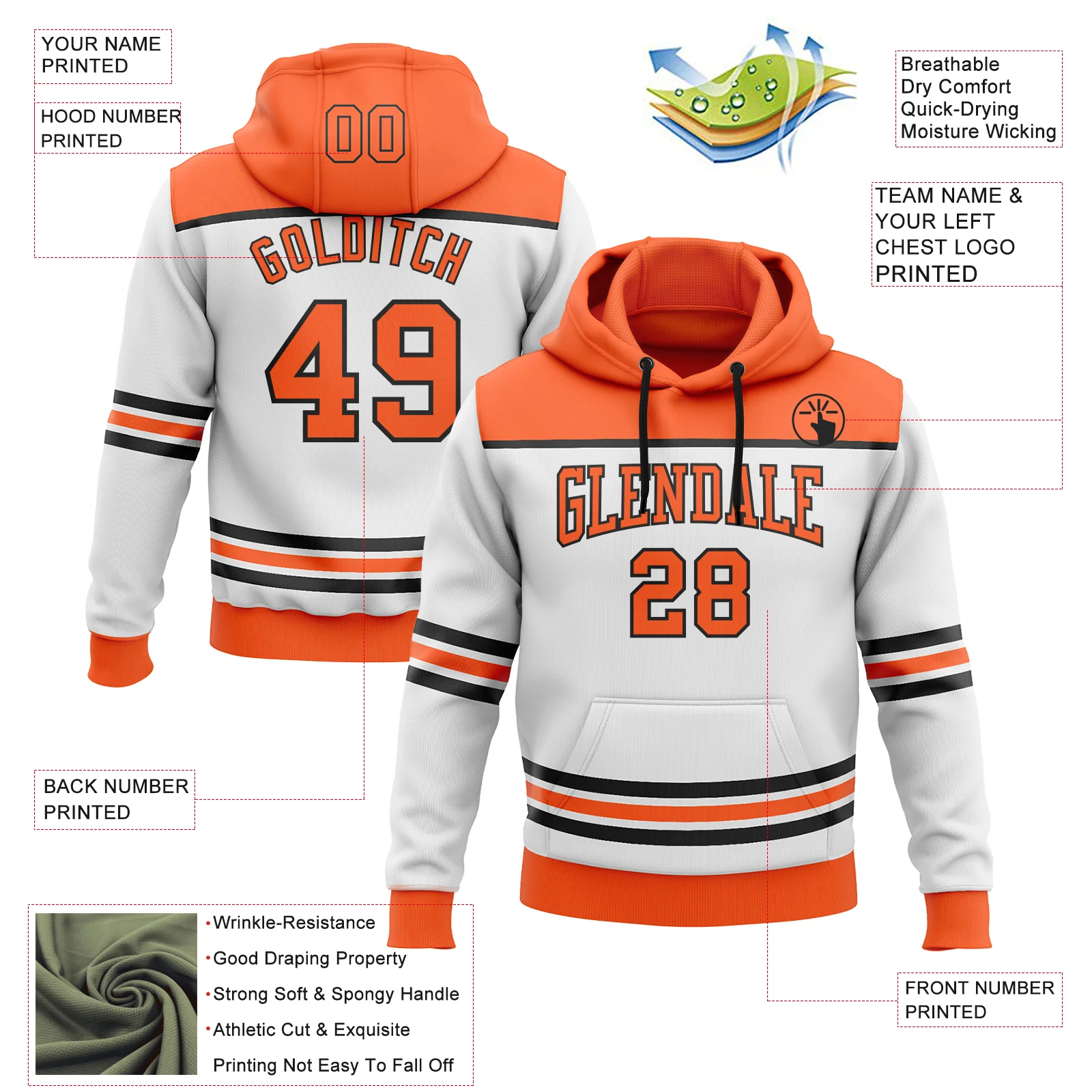 Custom White Orange-Black 3D Pattern Design Game Day Anaheim Inspired Sports Pullover Sweatshirt Hoodie - Image 2