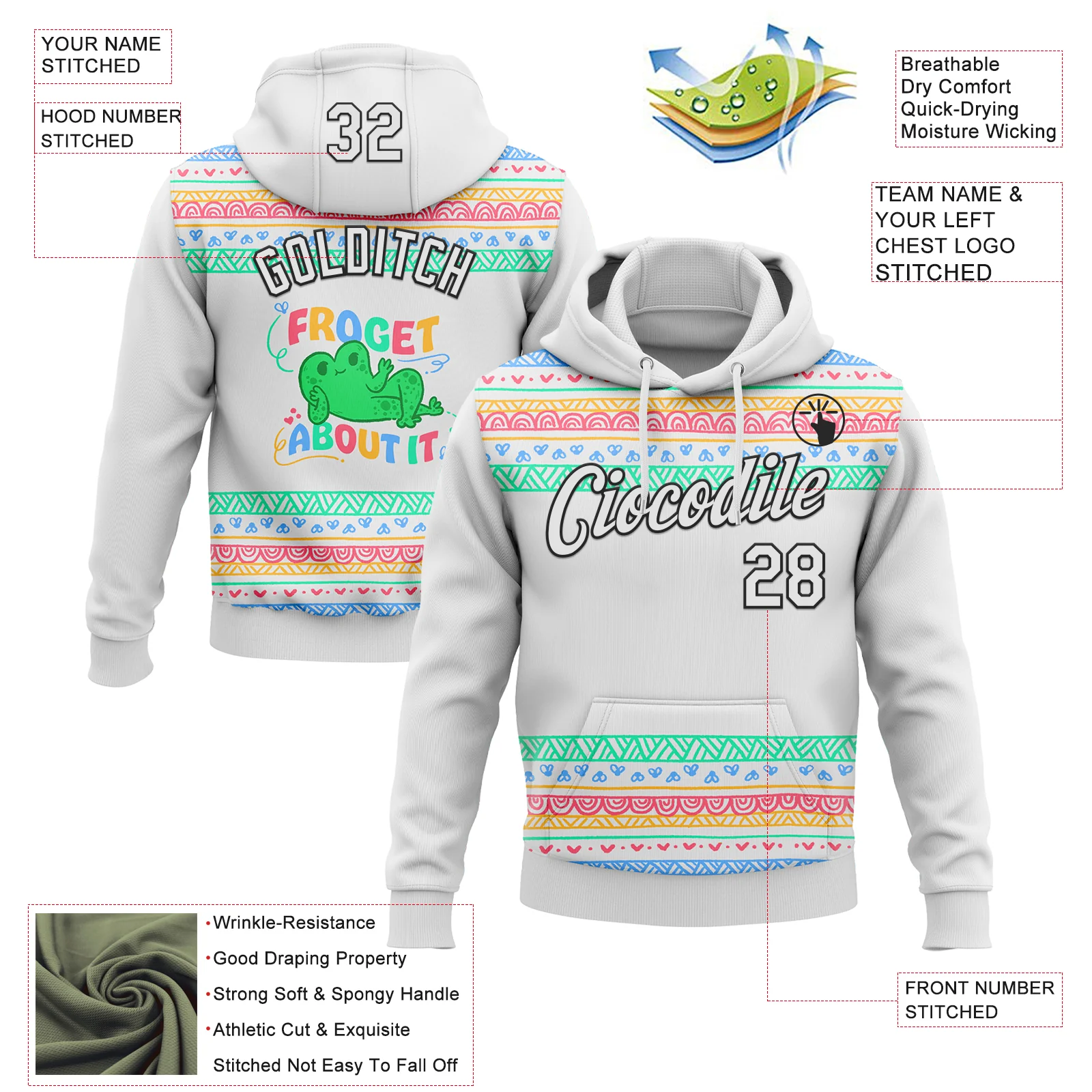 Custom Stitched White Black 3D Emi Bee Froget About It Sports Pullover Sweatshirt Hoodie - Image 2