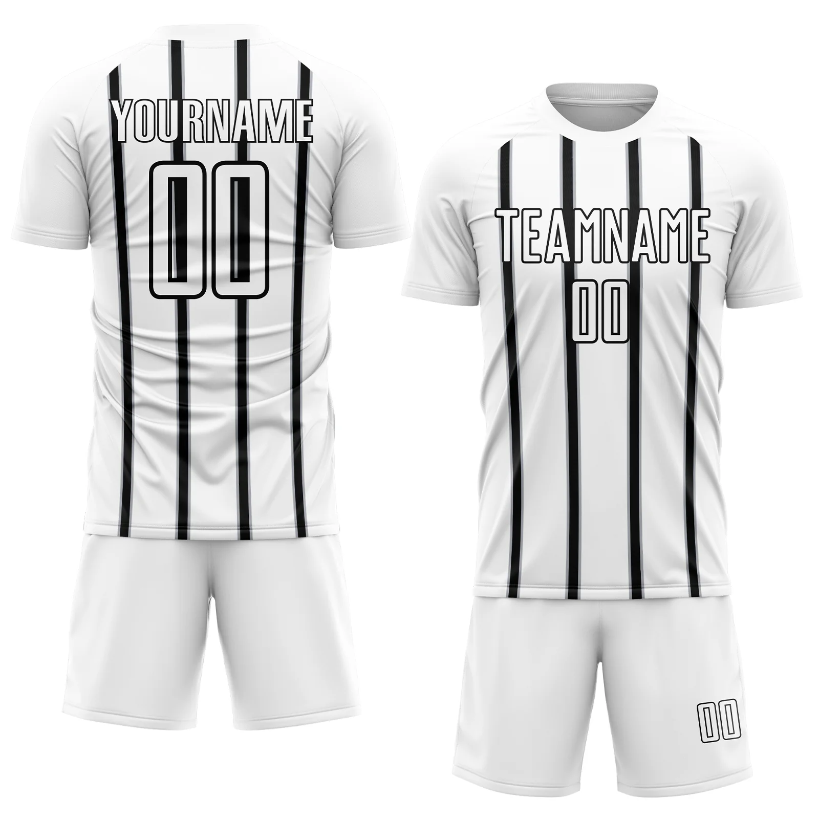 Custom White Black-Gray Stripe Line Sublimation Soccer Uniform Jersey - Image 2