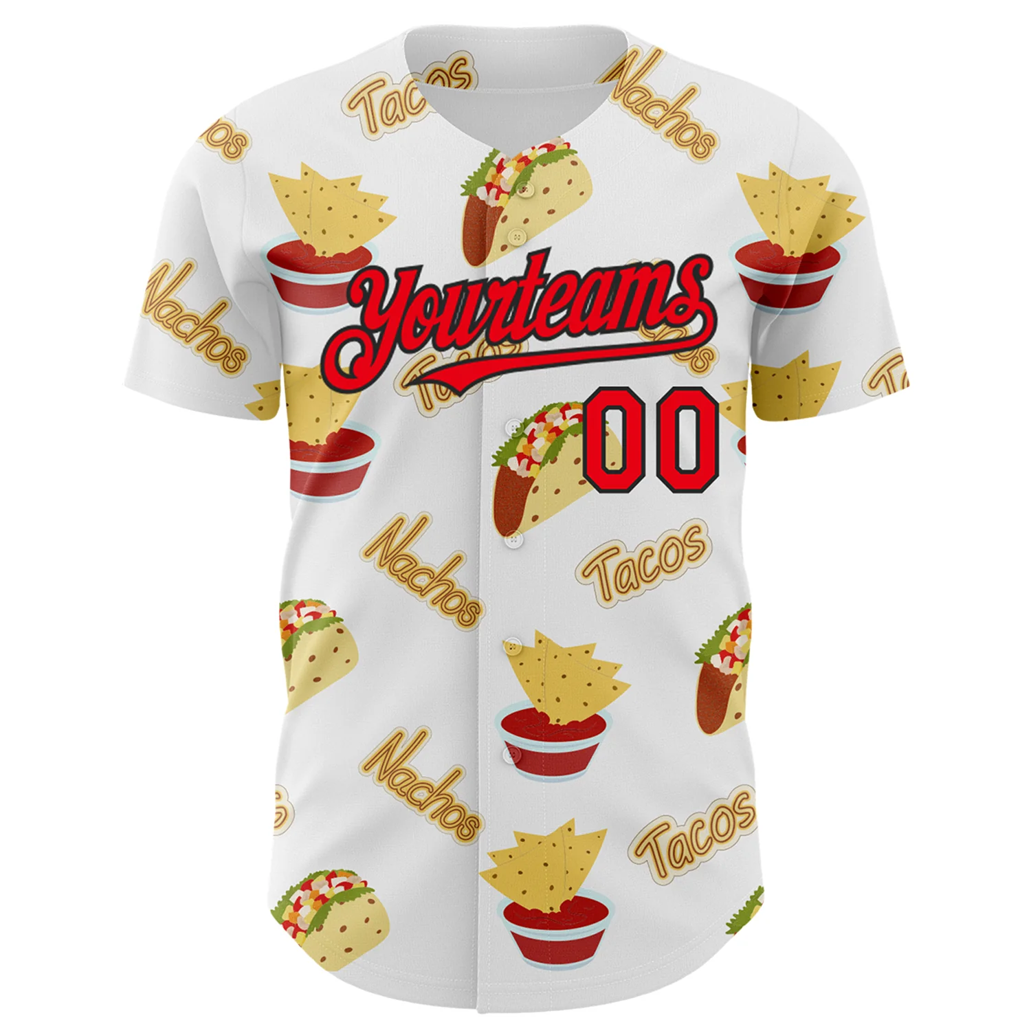 Custom White Fire Red-Black 3D Mexican Festival Taco Cinco de Mayo Authentic Baseball Jersey - Image 2