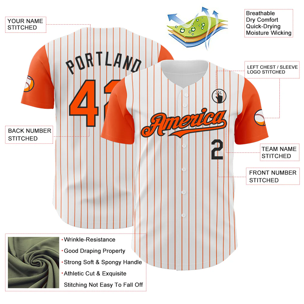 Custom White Orange Pinstripe Black Authentic Two Tone Baseball Jersey - Image 3