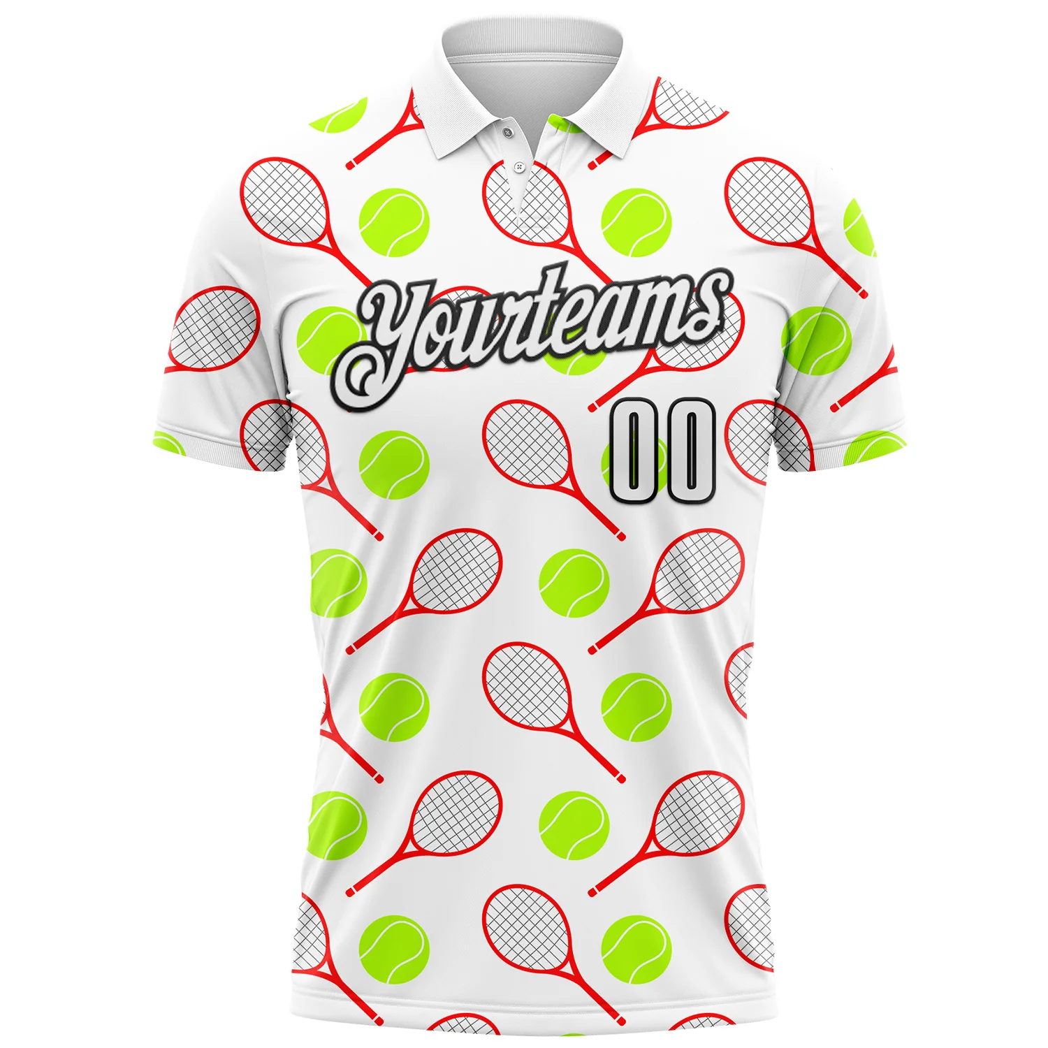 Custom White Black 3D Tennis Performance Polo Shirt - Image 2