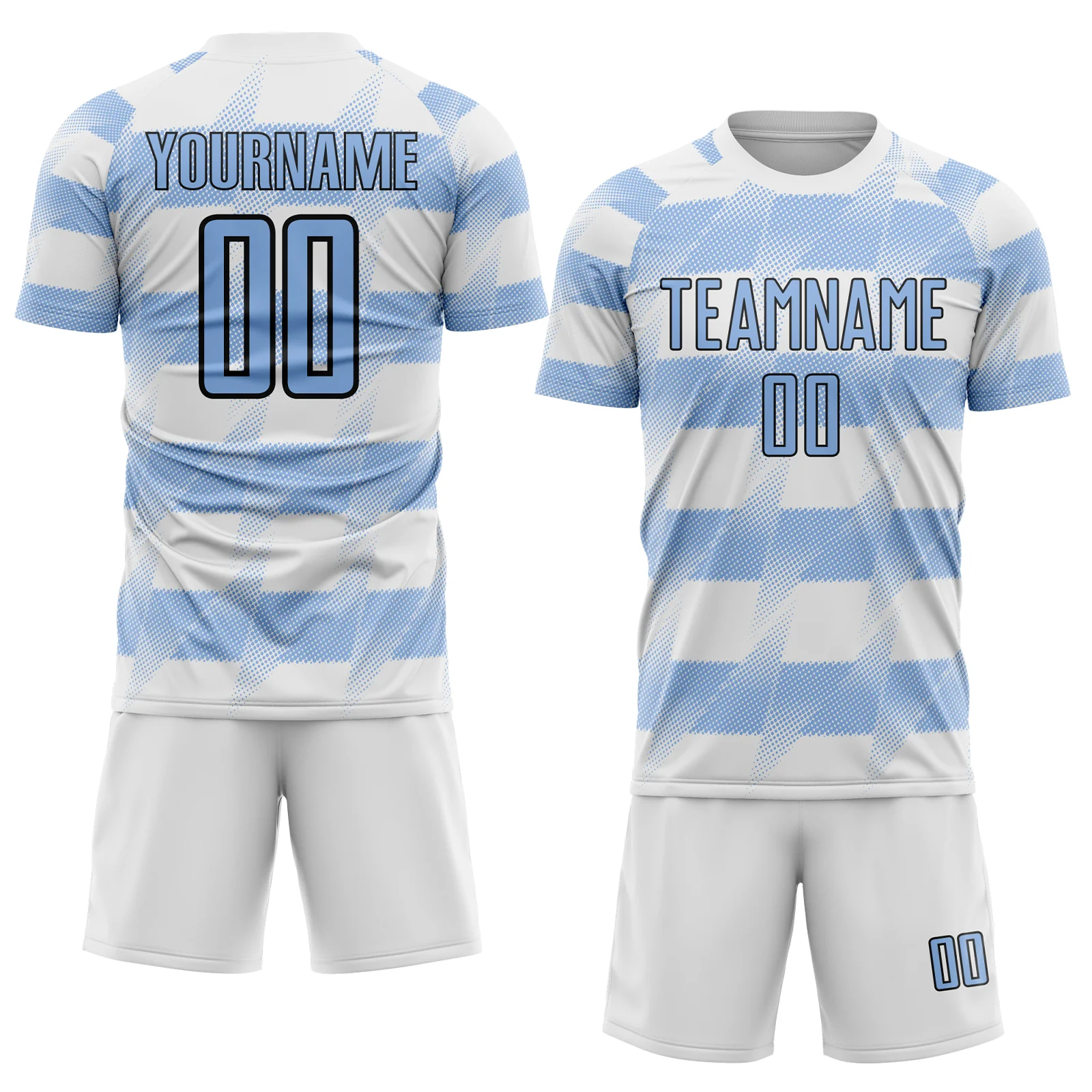 Custom White Light Blue-Black Argentina Stripes Sports Sublimation Soccer Uniform Jersey - Image 2