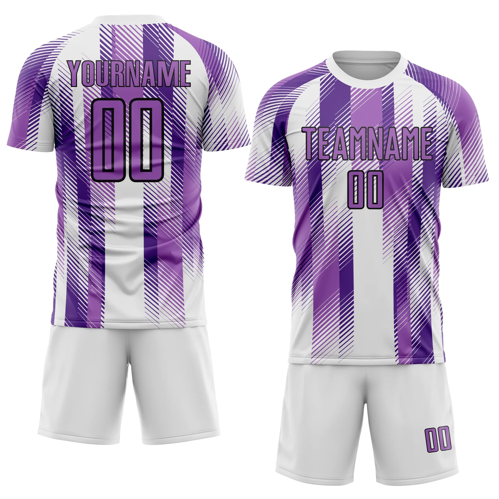 Custom White Medium Purple-Black Diagonal Stripe Sports Sublimation Soccer Uniform Jersey - Image 2