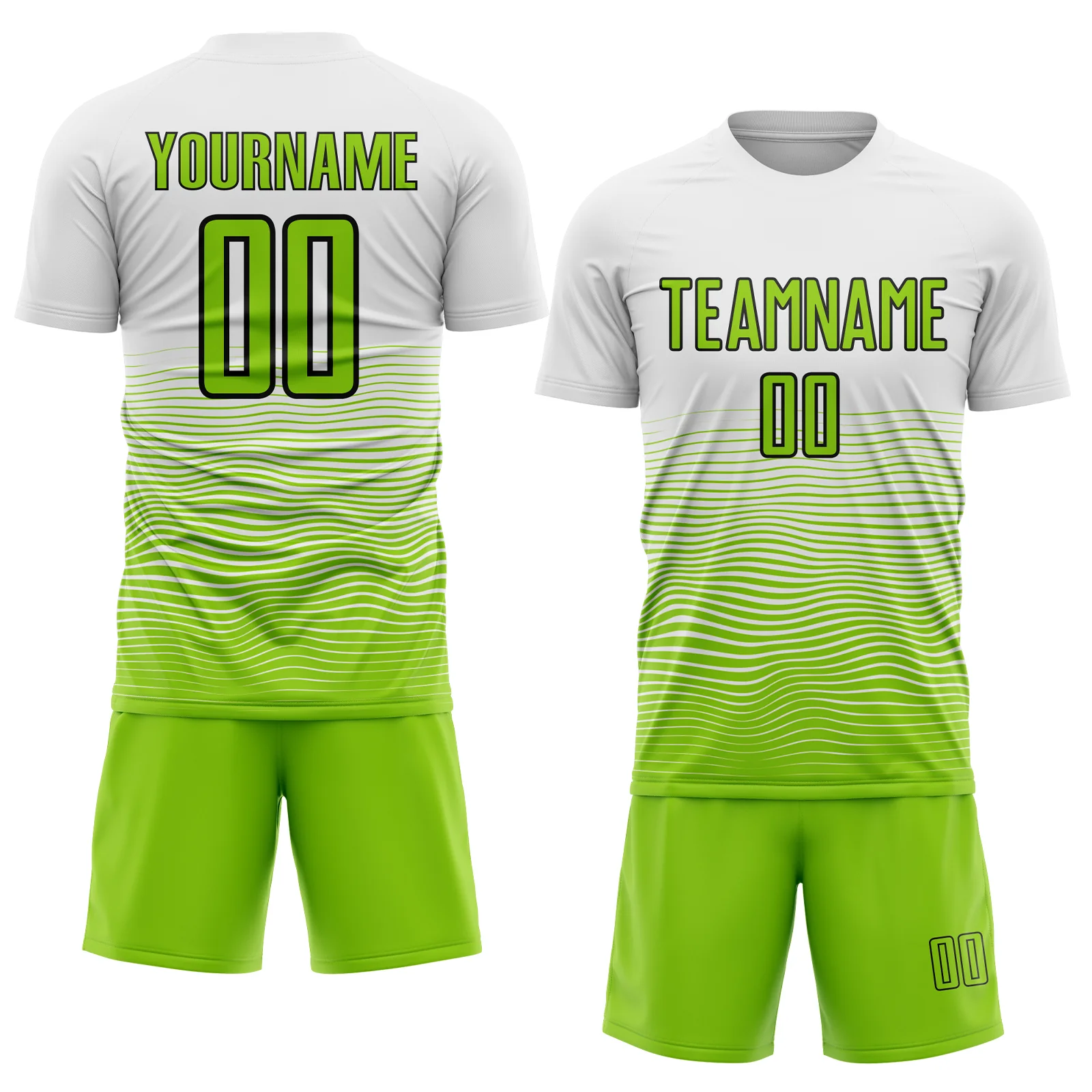 Custom White Neon Green-Black Gradient Line Sublimation Soccer Uniform Jersey - Image 2