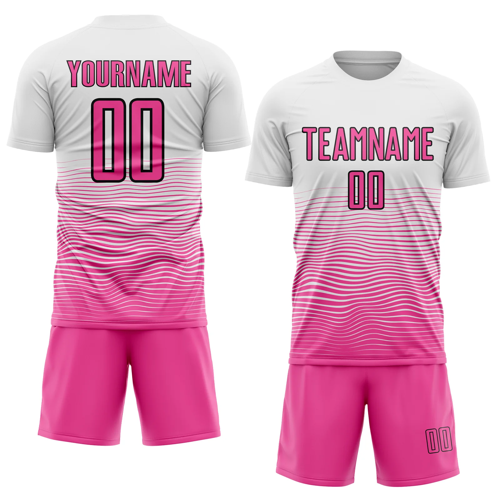 Custom White Pink-Black Gradient Line Sublimation Soccer Uniform Jersey - Image 2