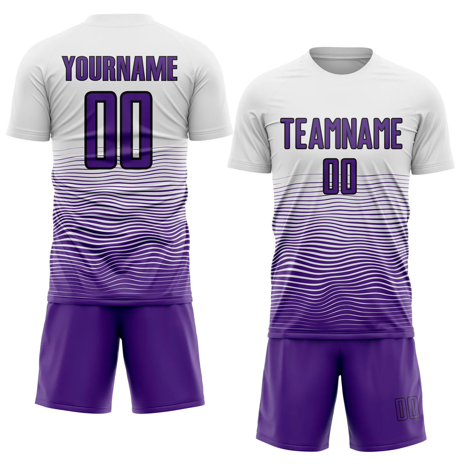 Custom White Purple-Black Gradient Line Sublimation Soccer Uniform Jersey - Image 2