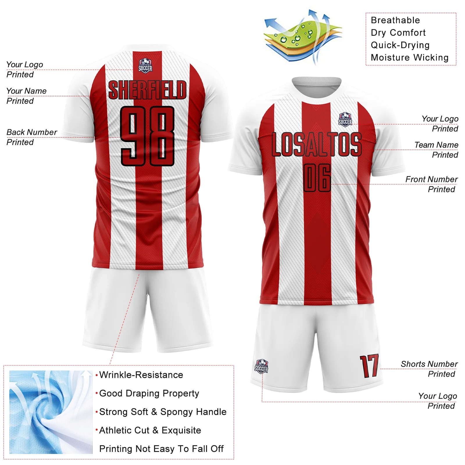 Custom White Red-Black Line Sublimation Soccer Uniform Jersey - Image 4