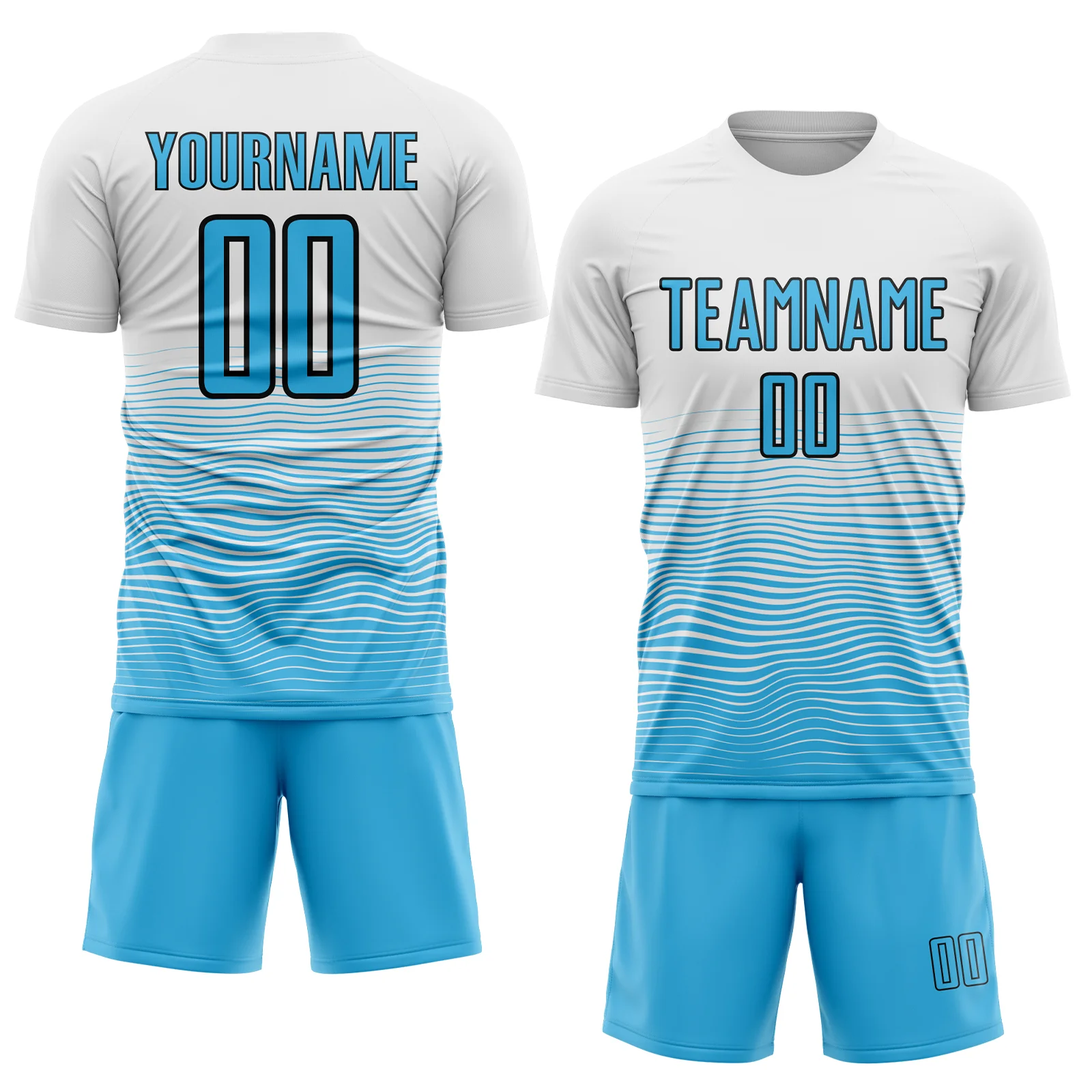 Custom White Sky Blue-Black Gradient Line Sublimation Soccer Uniform Jersey - Image 2