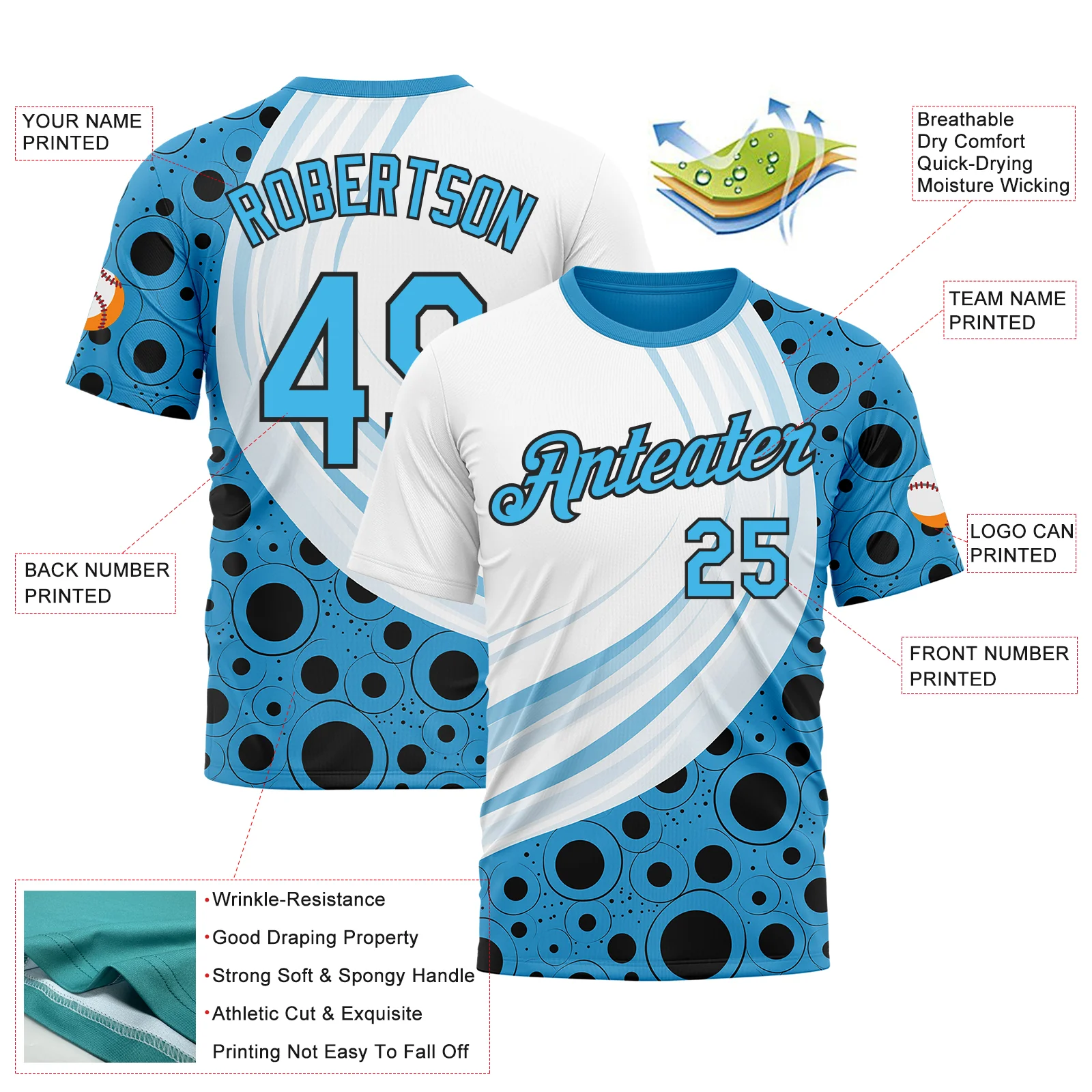 Custom White Sky Blue-Black 3D Pattern Design Argentina Sportswear Performance T-Shirt - Image 2