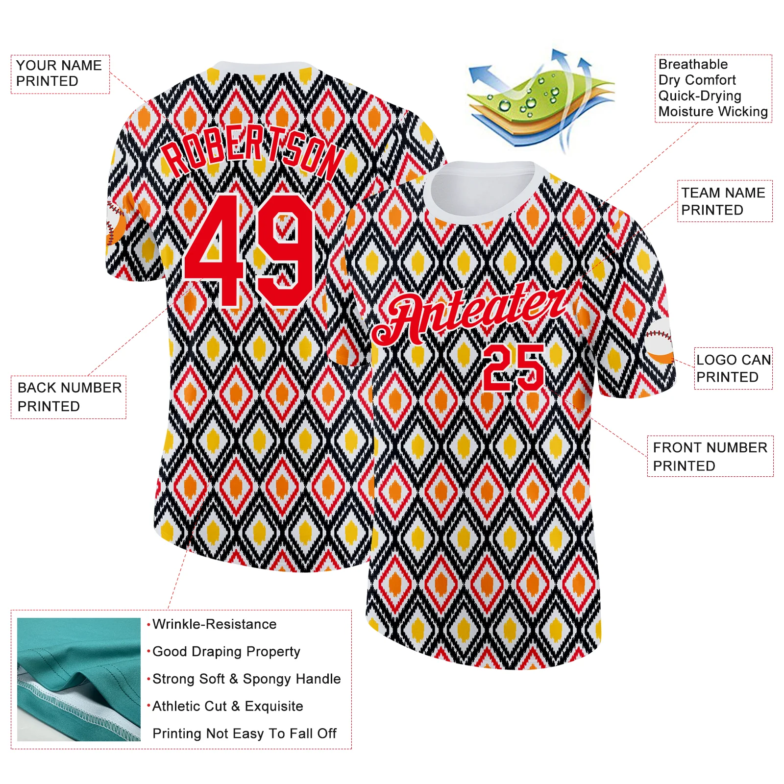 Custom White Fire Red Black-Yellow Germany Geometric Soccer Jersey Performance T-Shirt - Image 2