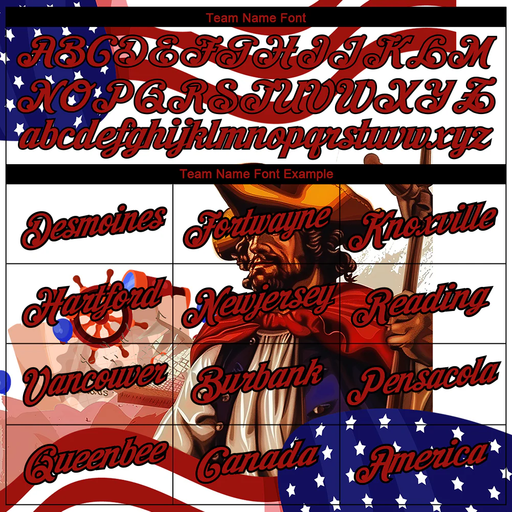 Custom White Red-Black 3D Pattern Design Sailing Ship Wheel Columbus Day American Flag Performance T-Shirt - Image 3