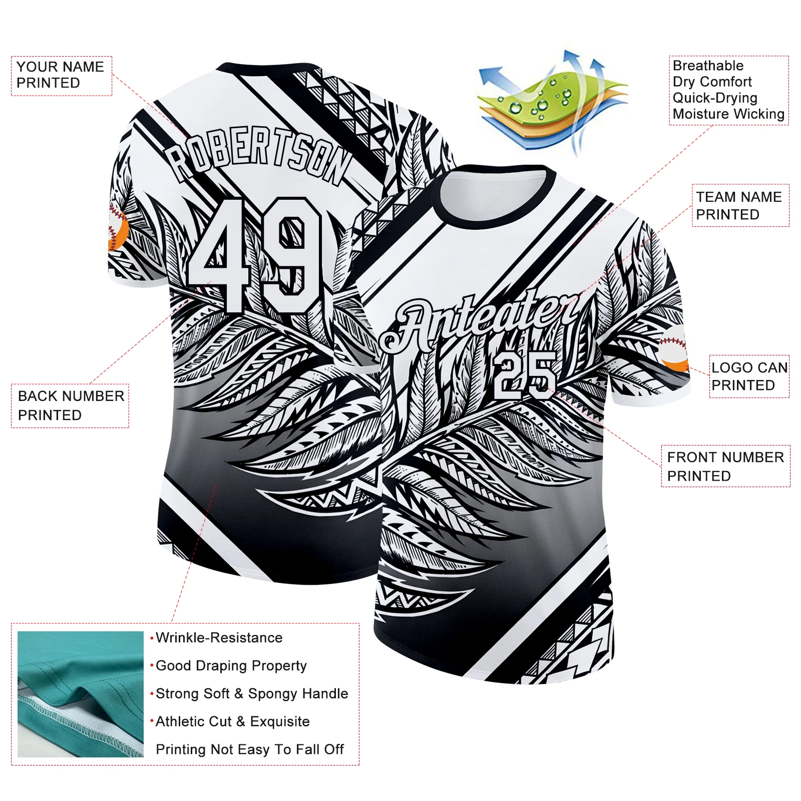 Custom White Black New Zealand Silver Fern Soccer Jersey Performance T-Shirt - Image 2