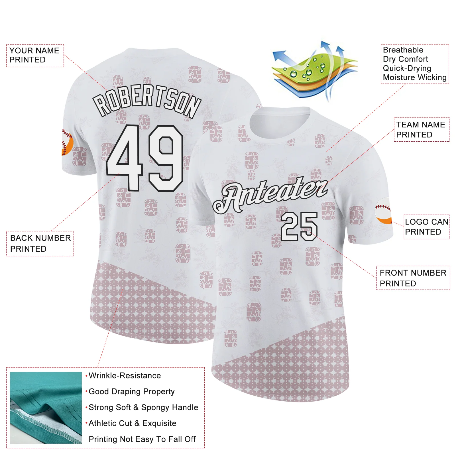 Custom White Black 3D Pickleball Paddles Balls Performance T-Shirt - Image 2