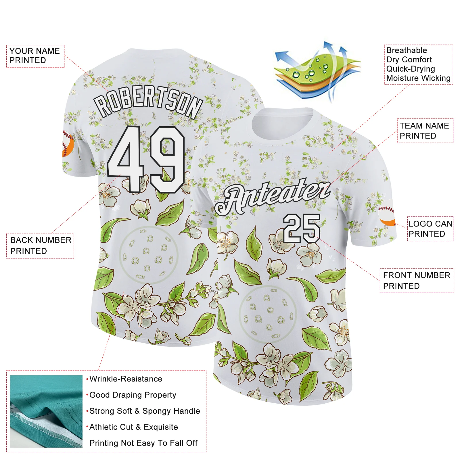 Custom White Black 3D Pickleball Balls Performance T-Shirt - Image 2