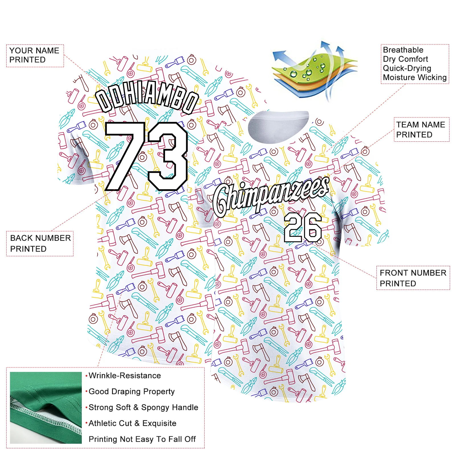 Custom White Black 3D Pattern Design Tool Labor Day Performance T-Shirt - Image 2