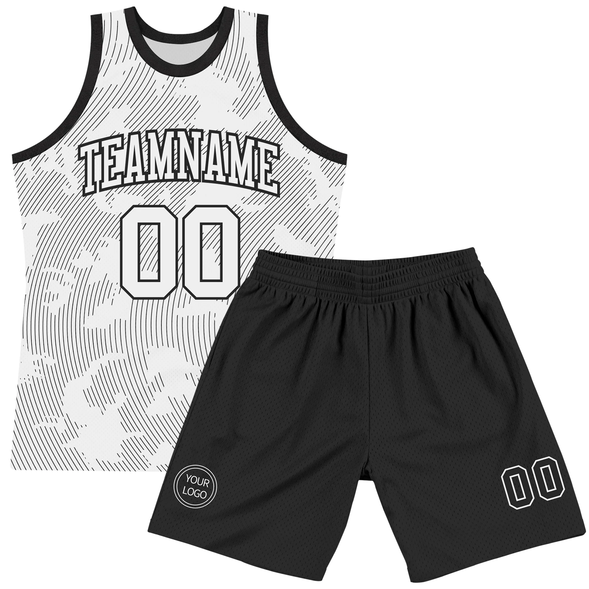 Custom White Black Curve Lines Round Neck Sublimation Basketball Suit Jersey - Image 2