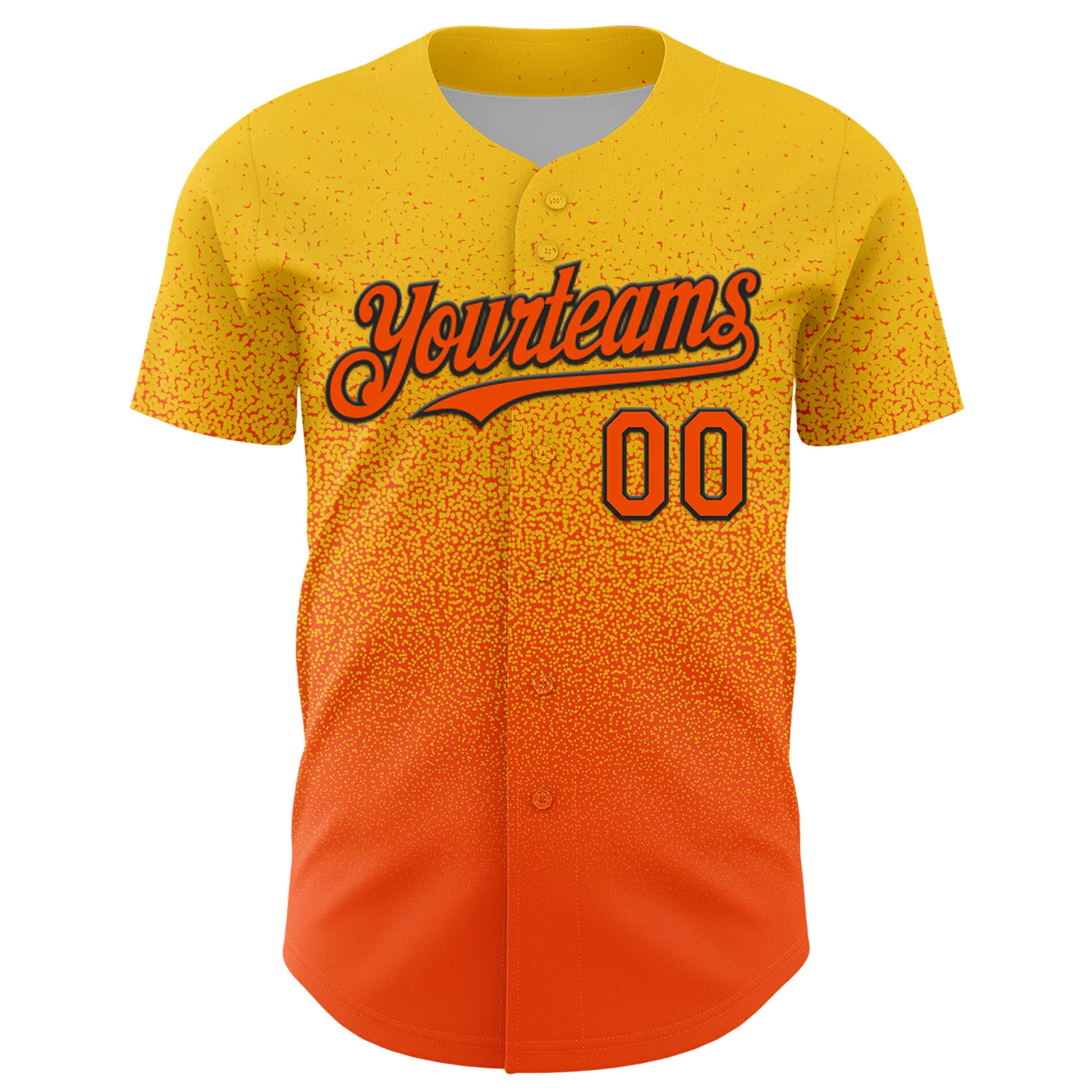Custom Yellow Orange-Black Fade Fashion Speckle Authentic Baseball Jersey - Image 2